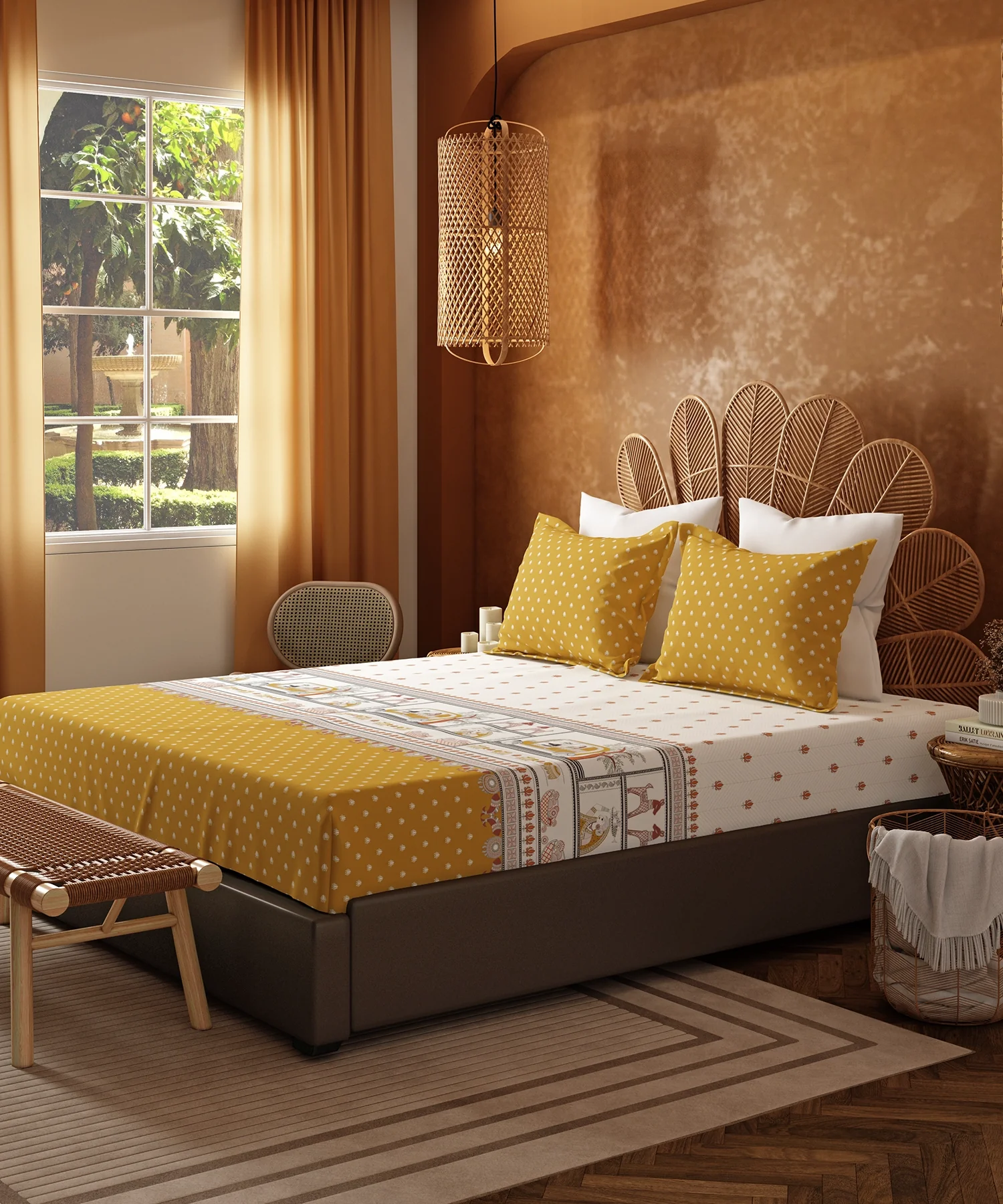 Home Essentials Namaste Bharat Bedding Set, Shor Gul Yellow | 144 TC Cotton|4 Pc Set - Image 3
