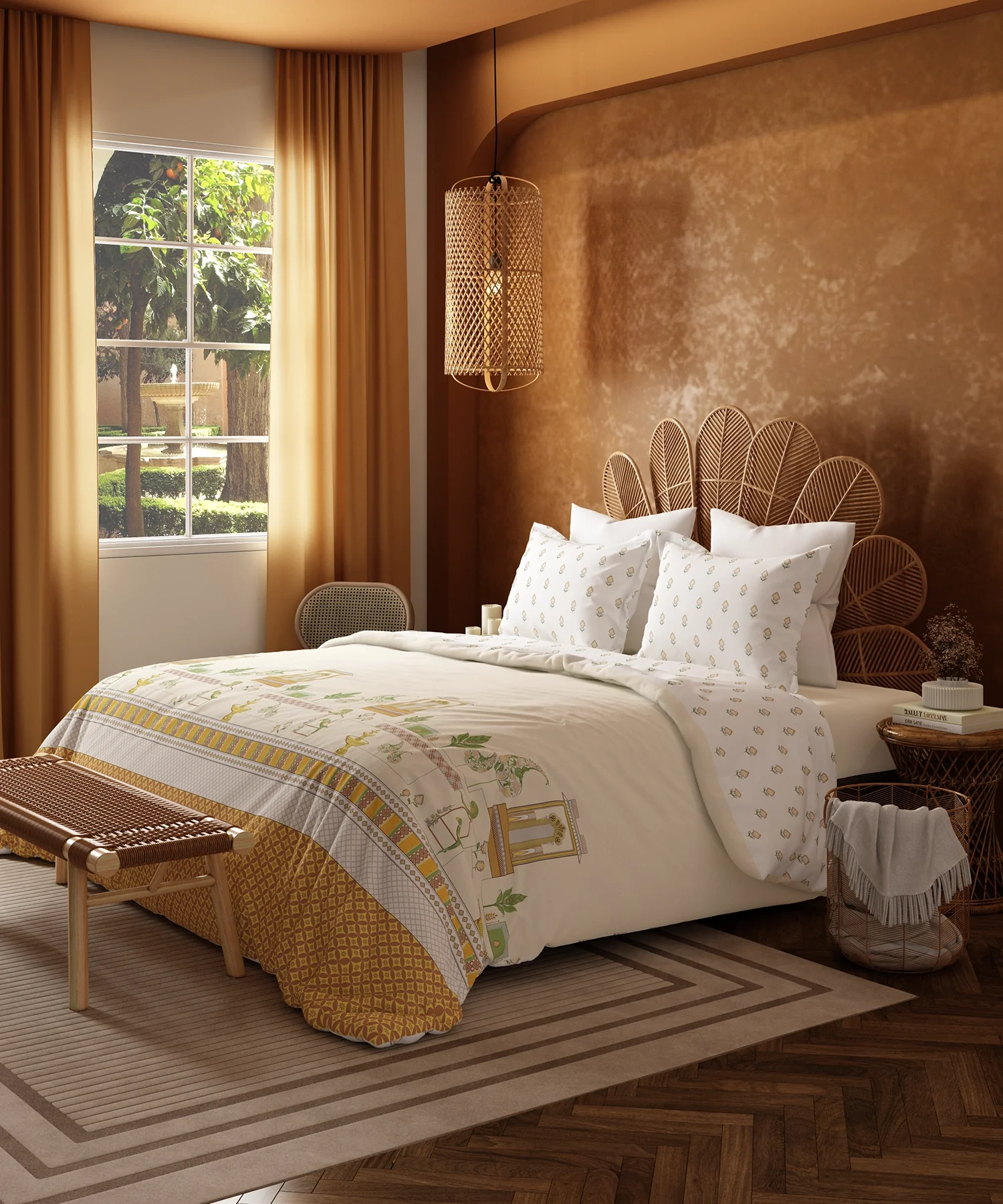 Home Essentials Namaste Bharat Bedding Set, Vatsalya Orche| 144 TC Cotton|4 Pc Set