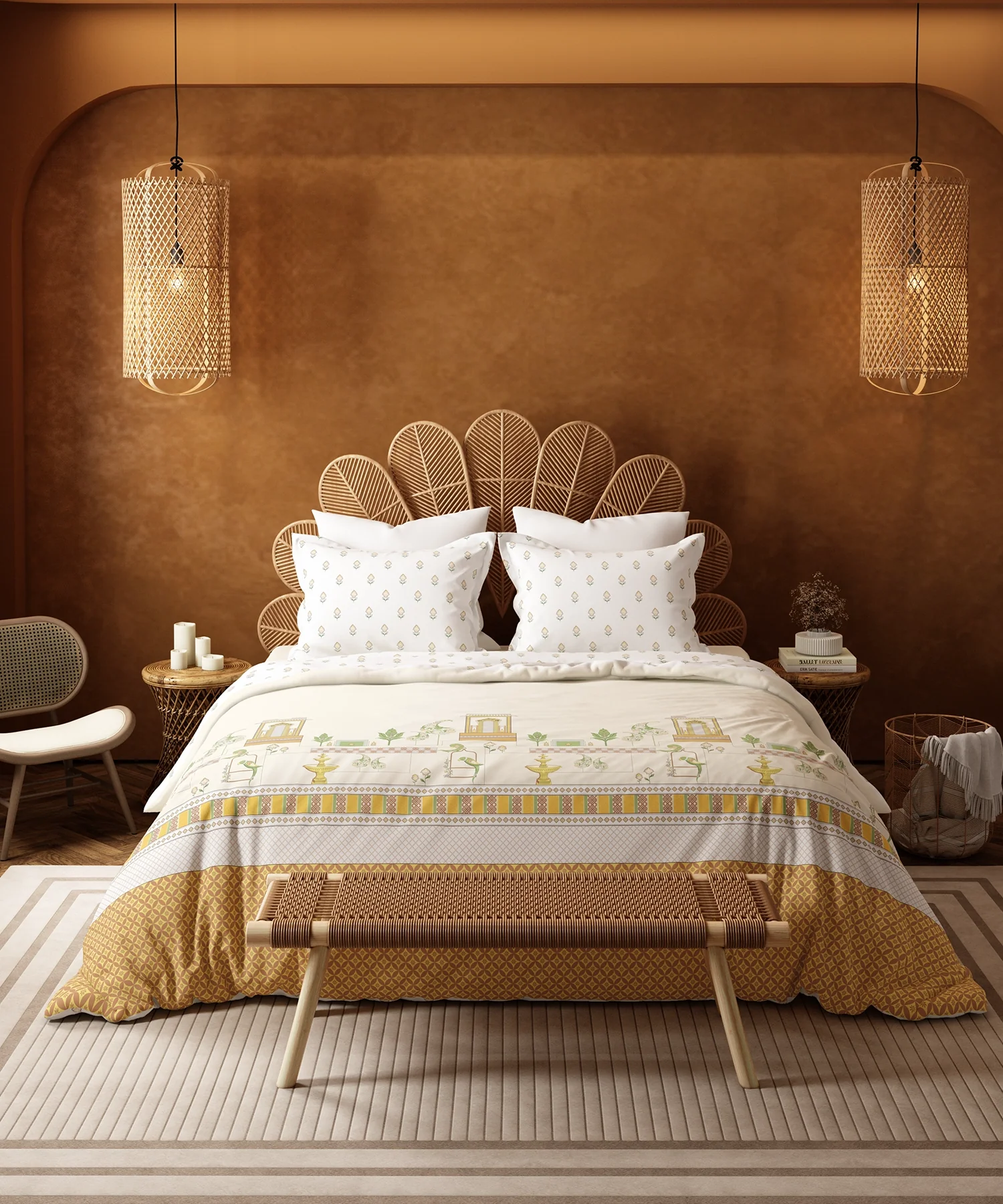 Home Essentials Namaste Bharat Bedding Set, Vatsalya Orche| 144 TC Cotton|4 Pc Set - Image 2