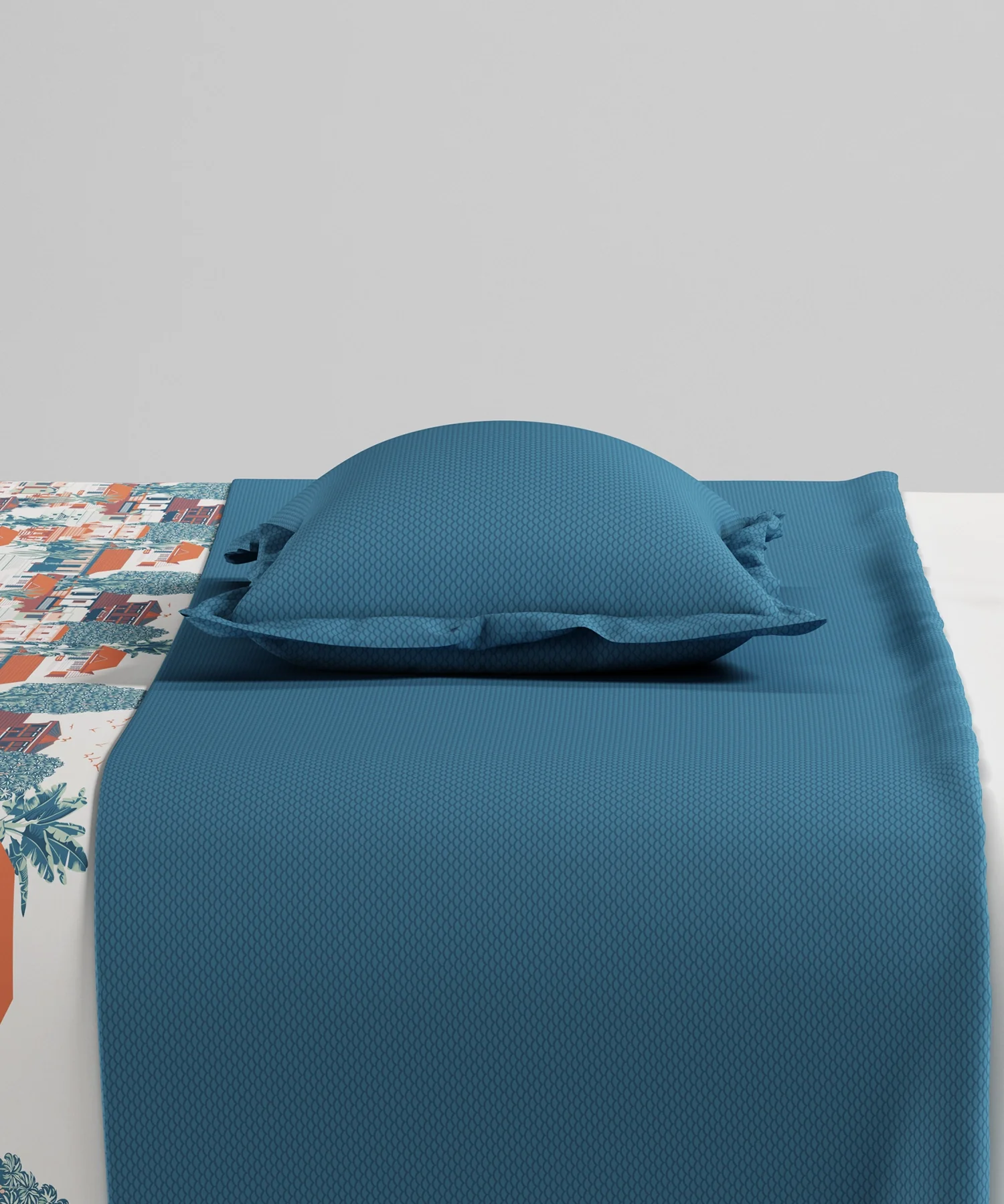 Home Essentials Namaste Bharat Fitted Bedsheet Set, Chetinad Blue| 144 TC Cotton| 2 Pillow Covers - Image 3