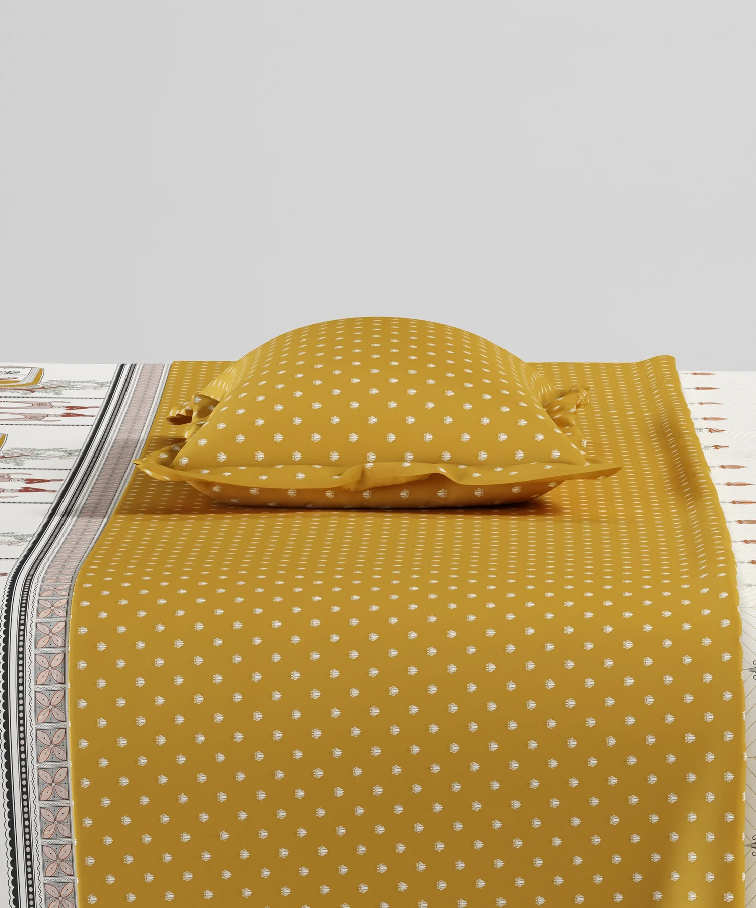 Home Essentials Namaste Bharat Fitted Bedsheet Set, Shor Gul Yellow|144 TC Cotton| 2 Pillow Covers - Image 3