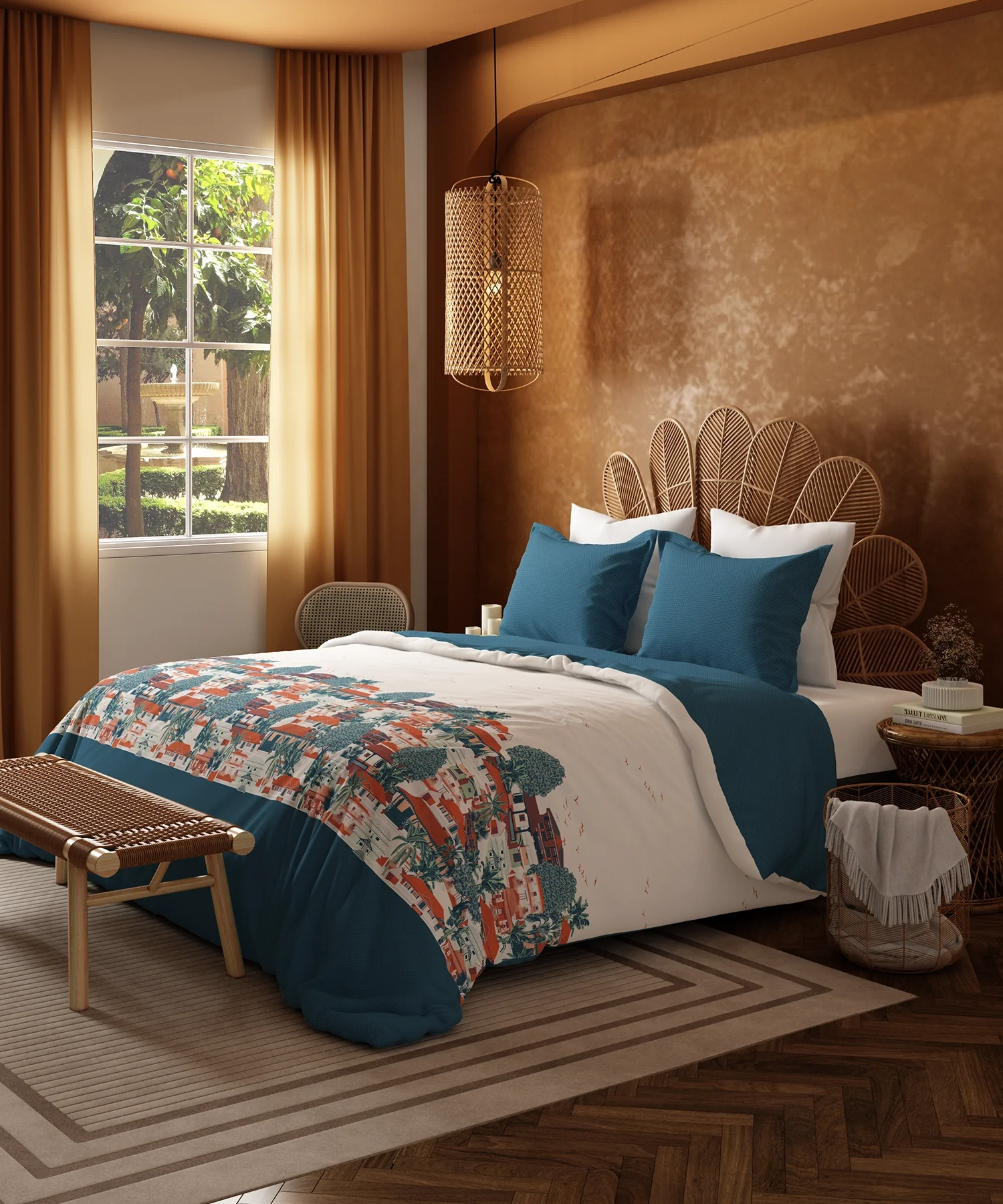 Home Essentials Namaste Bharat King Bedsheet Set, Chhetinad Blue |144 TC Cotton| 2 Pillow Covers