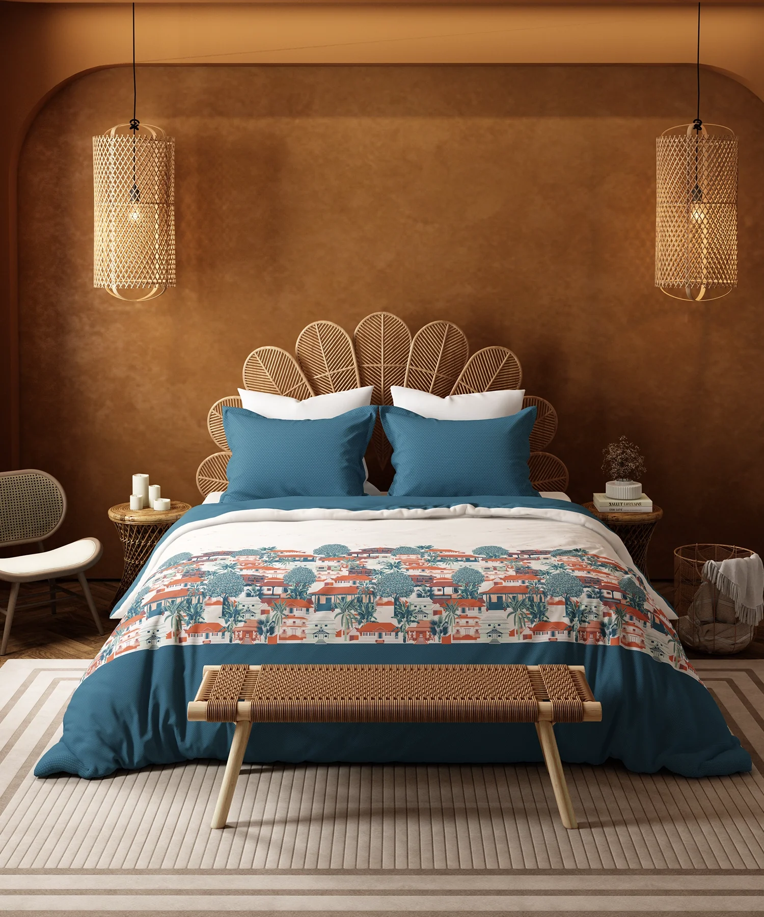 Home Essentials Namaste Bharat King Bedsheet Set, Chhetinad Blue |144 TC Cotton| 2 Pillow Covers - Image 2