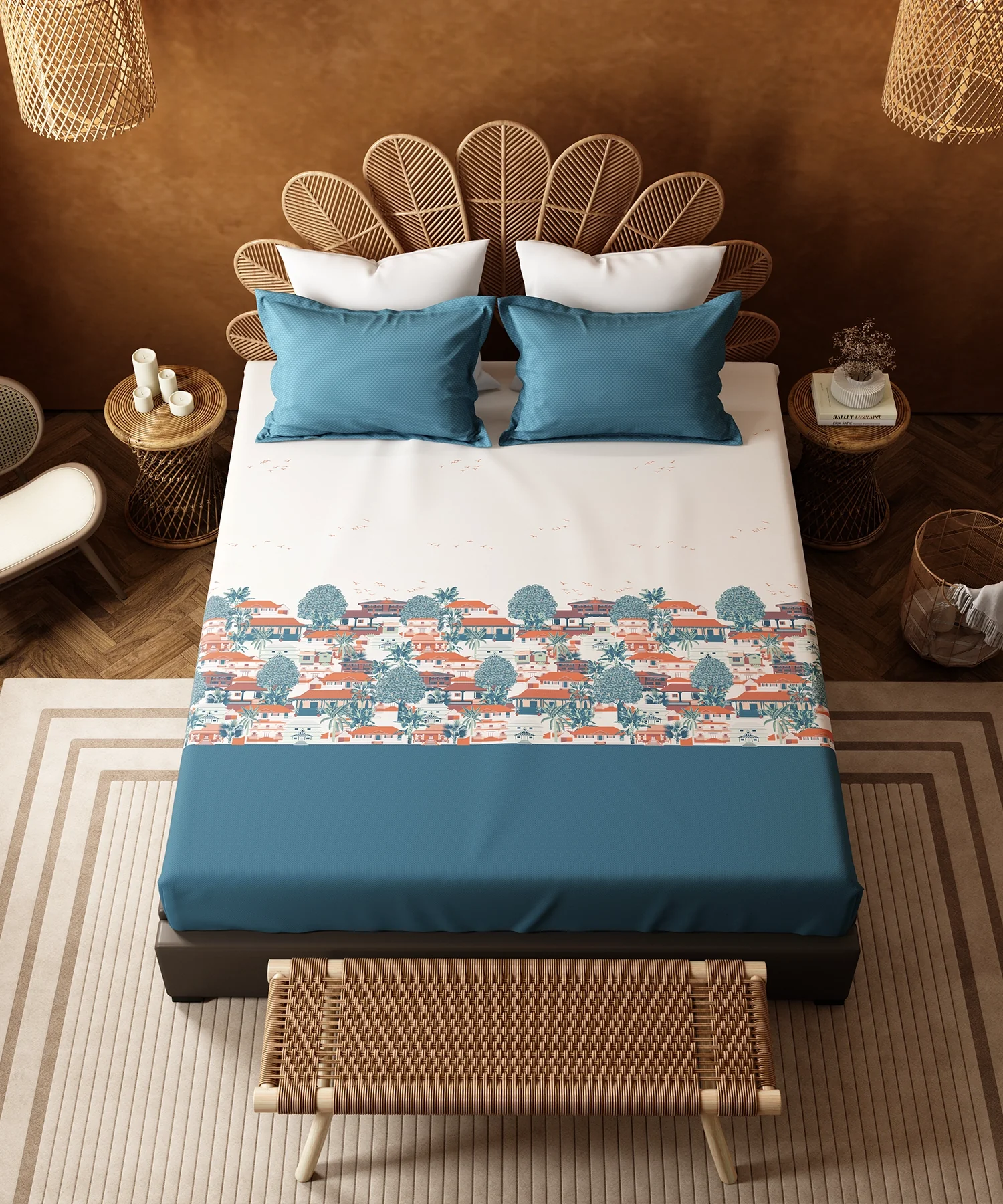 Home Essentials Namaste Bharat King Bedsheet Set, Chhetinad Blue |144 TC Cotton| 2 Pillow Covers - Image 4