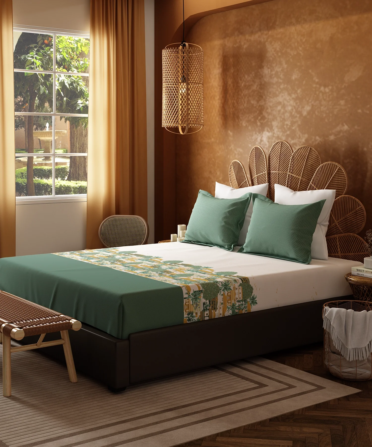 Home Essentials Namaste Bharat King Bedsheet Set, Chhetinad Green |144 TC Cotton| 2 Pillow Covers - Image 3