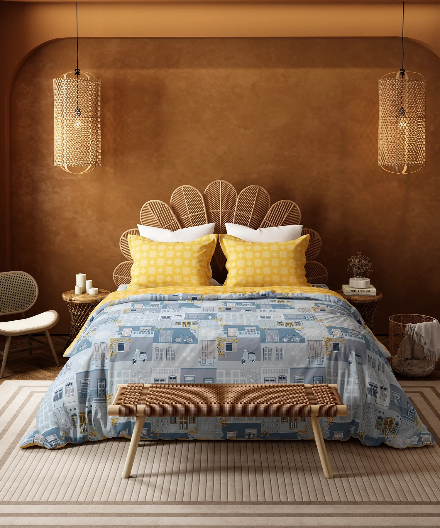 Home Essentials Namaste Bharat King Bedsheet Set, Dakshin Dwaar Blue |144 TC Cotton| 2 Pillow Covers - Image 2