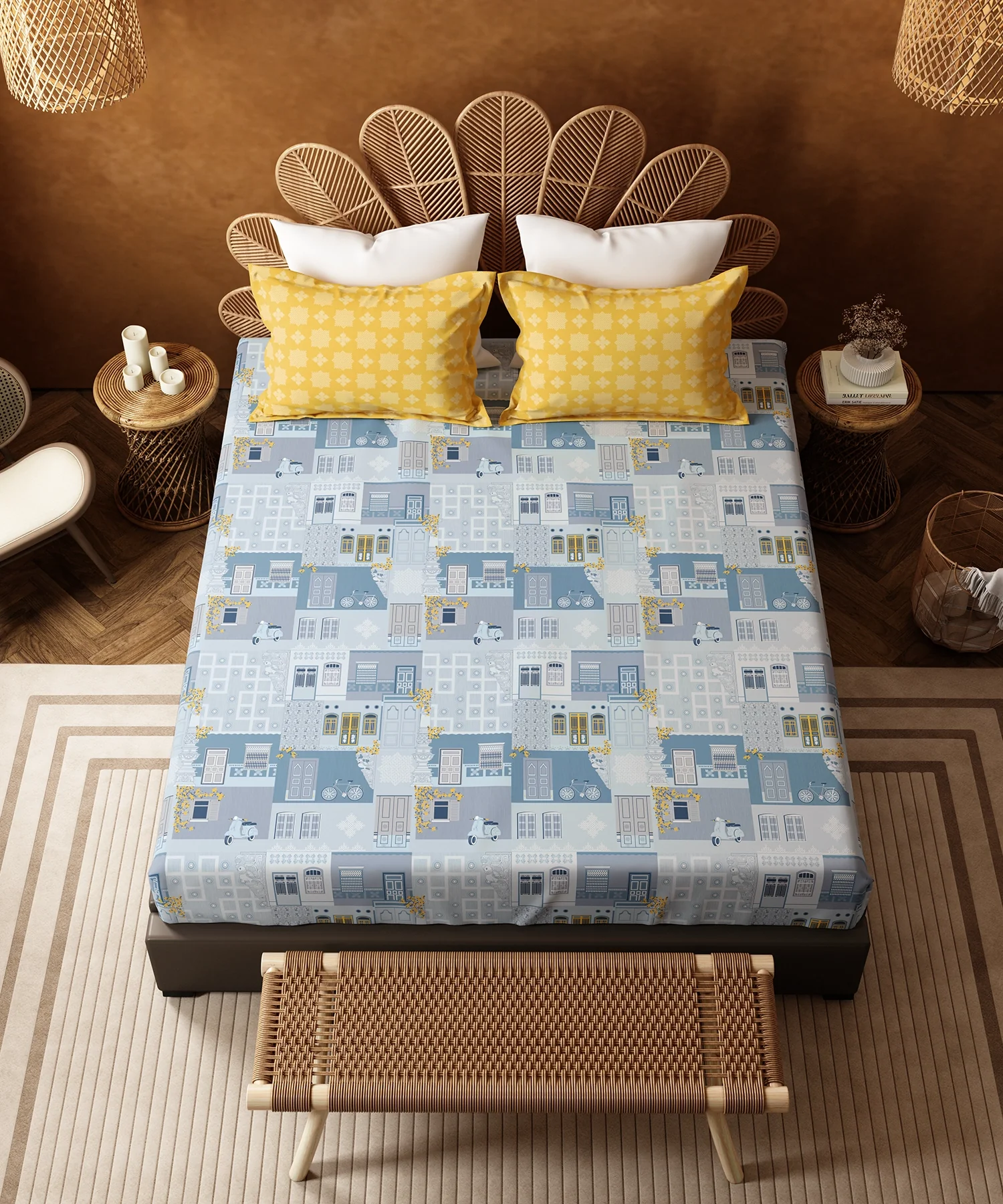 Home Essentials Namaste Bharat King Bedsheet Set, Dakshin Dwaar Blue |144 TC Cotton| 2 Pillow Covers - Image 4