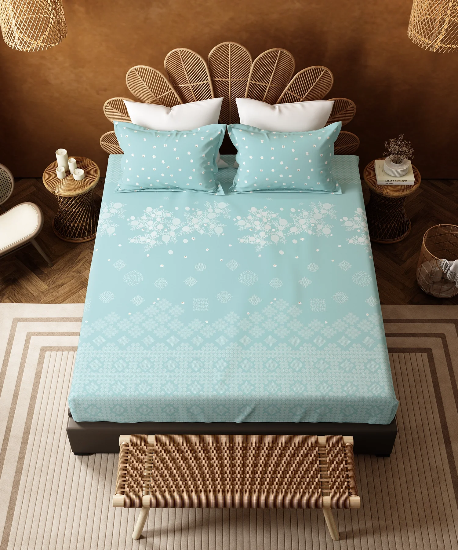 Home Essentials Namaste Bharat King Bedsheet Set, Kolam Streets Blue|144 TC Cotton| 2 Pillow Covers - Image 4