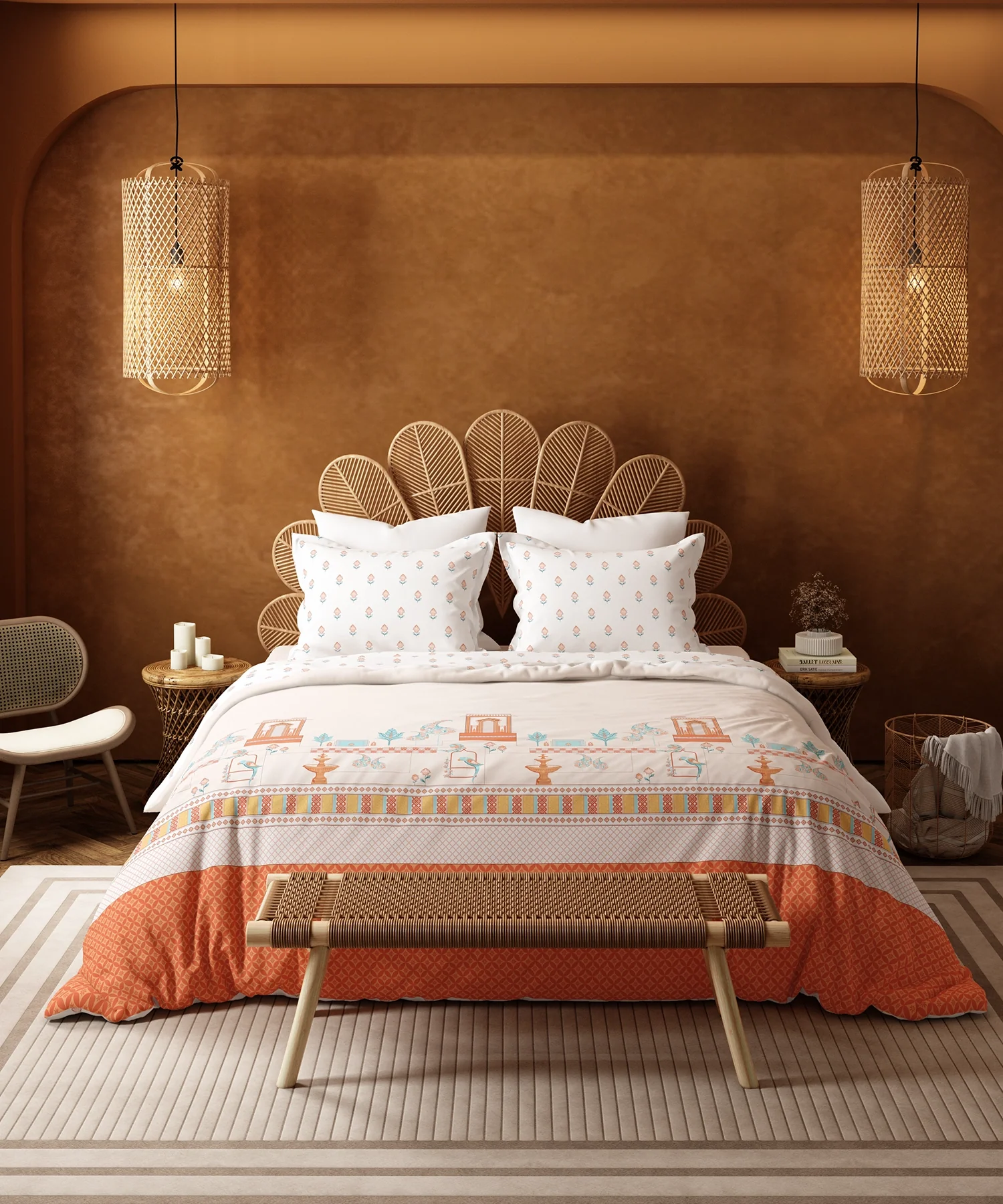 Home Essentials Namaste Bharat King Bedsheet Set, Vatsalya Orange|144 TC Cotton| 2 Pillow Covers - Image 2