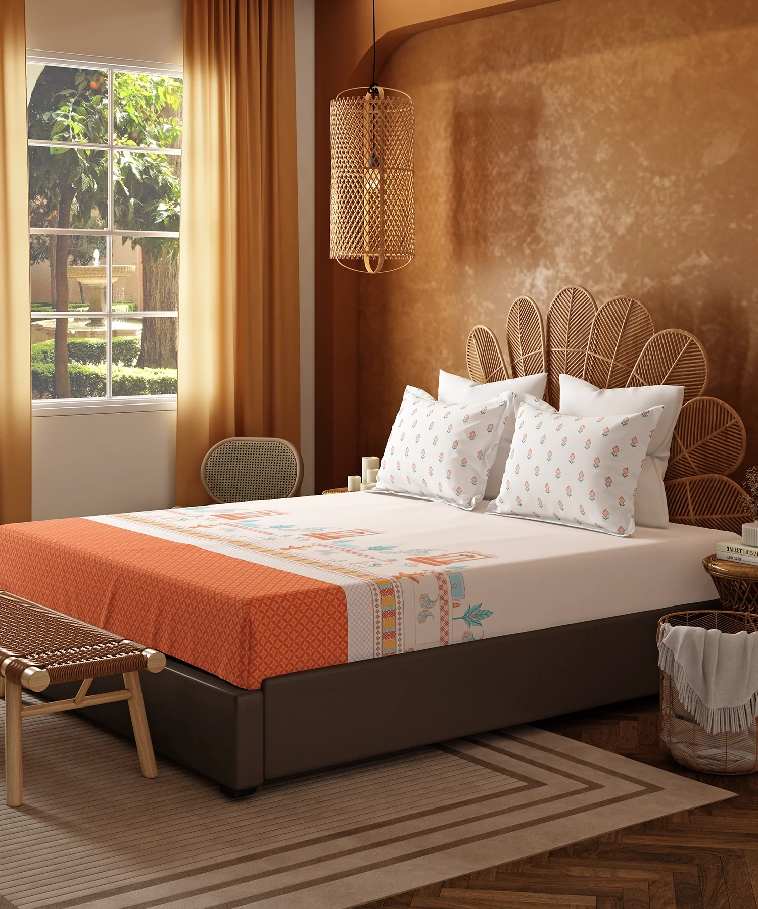 Home Essentials Namaste Bharat King Bedsheet Set, Vatsalya Orange|144 TC Cotton| 2 Pillow Covers - Image 3