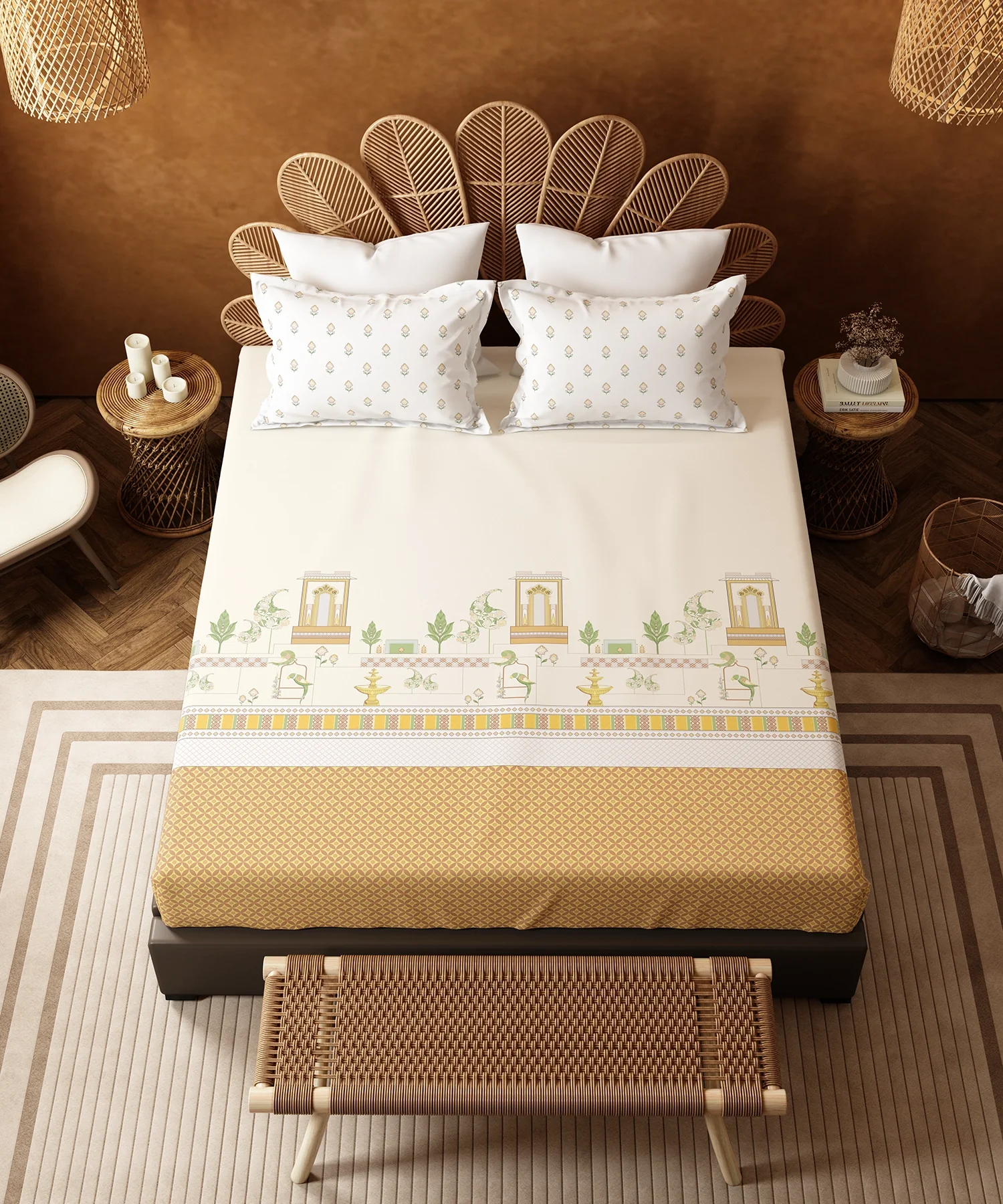 Home Essentials Namaste Bharat King Bedsheet Set, Vatsalya Orche|144 TC Cotton| 2 Pillow Covers - Image 4