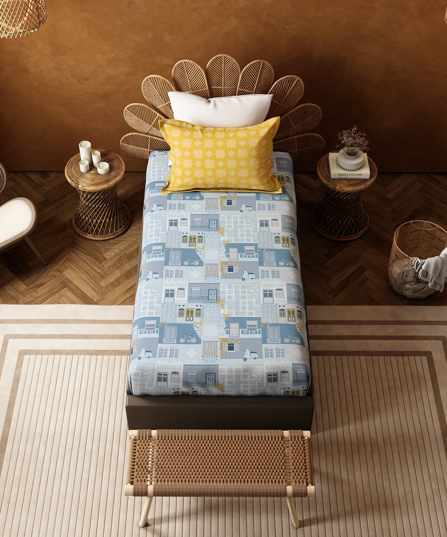Home Essentials Namaste Bharat Single Bedsheet Set, Dakshin Dwaar Blue| 144 TC Cotton| 1 Pillow Cover - Image 4