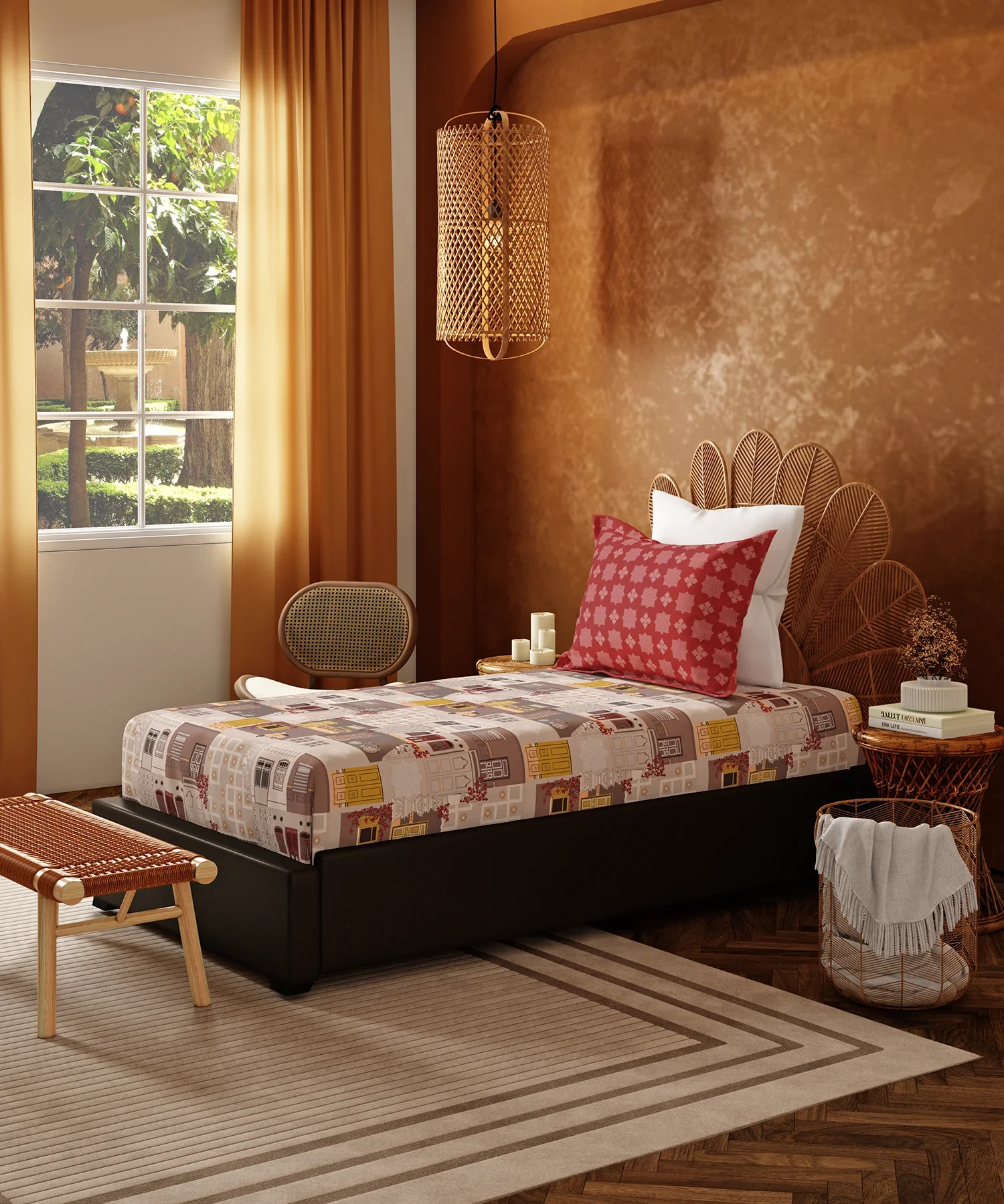 Home Essentials Namaste Bharat Single Bedsheet Set, Dakshin Dwaar Brown| 144 TC Cotton| 1 Pillow Cover - Image 3