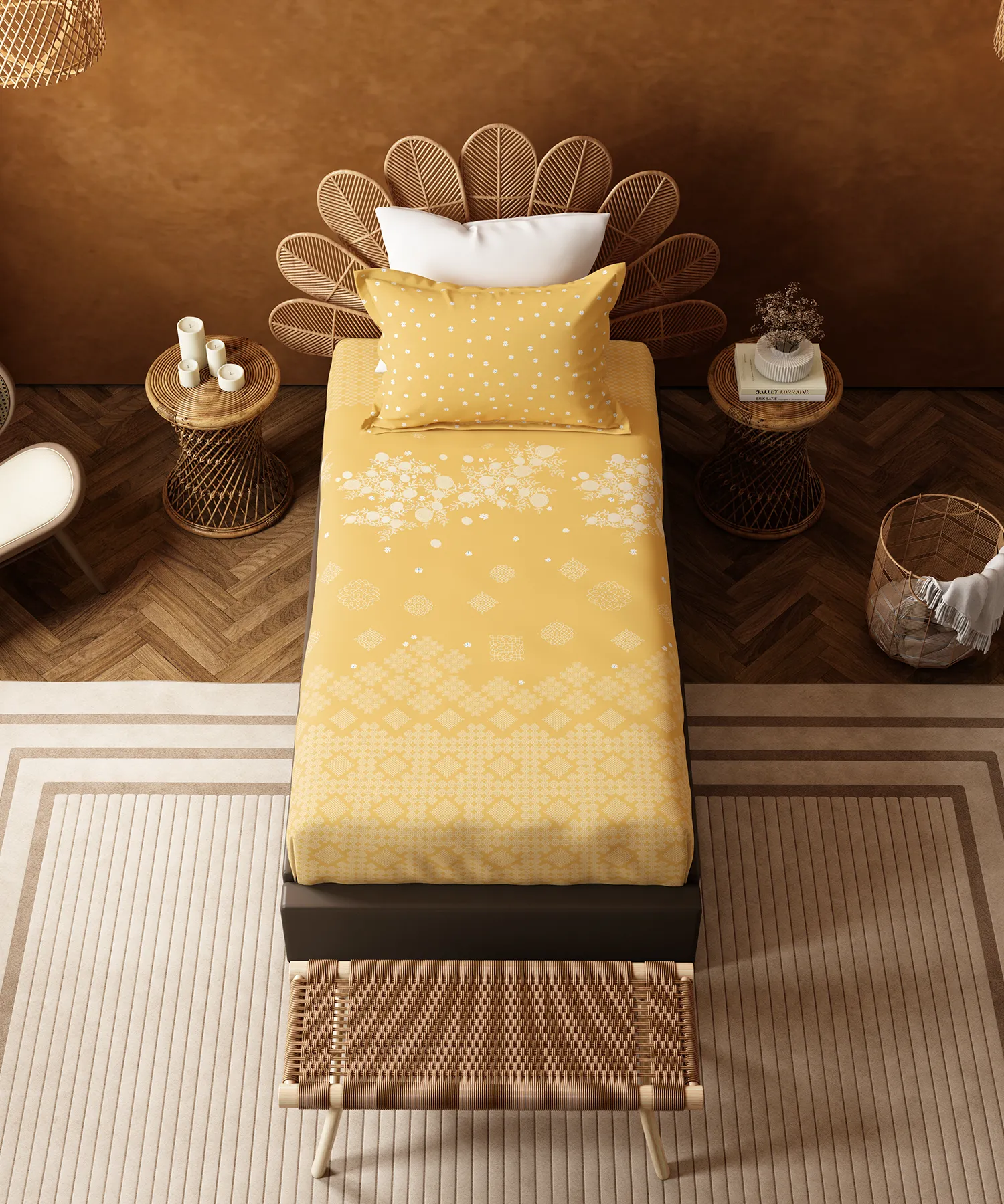 Home Essentials Namaste Bharat Single Bedsheet Set, Kolam Streets Yellow| 144 TC Cotton| 1 Pillow Cover - Image 4