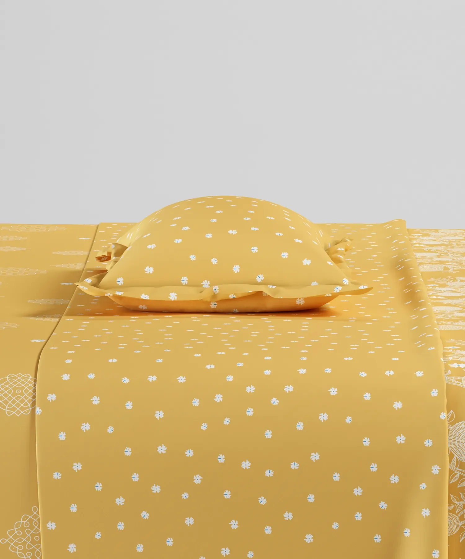Home Essentials Namaste Bharat Single Bedsheet Set, Kolam Streets Yellow| 144 TC Cotton| 1 Pillow Cover - Image 5