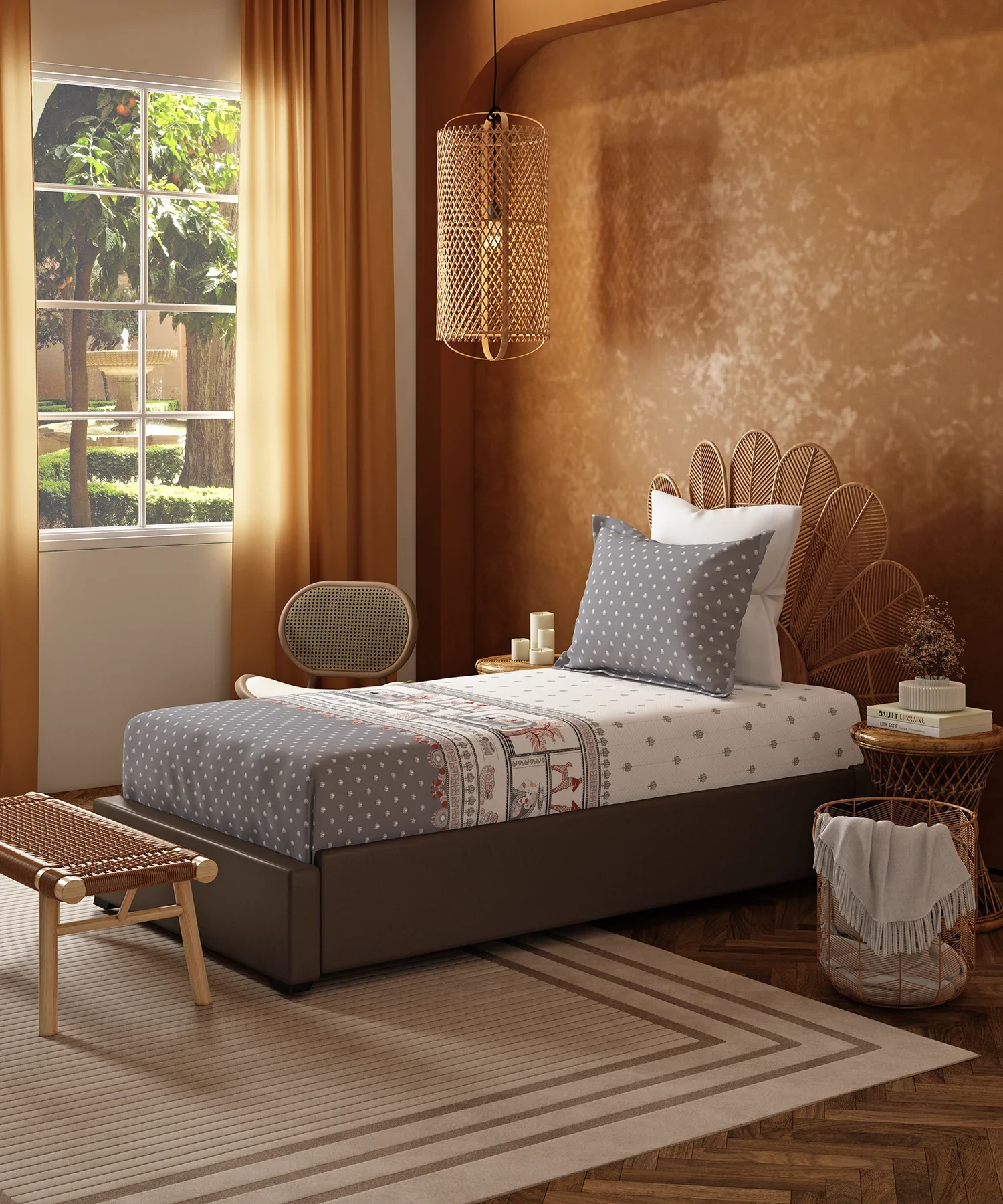 Home Essentials Namaste Bharat Single Bedsheet Set, Shor Gul Grey| 144 TC Cotton| 1 Pillow Cover - Image 3