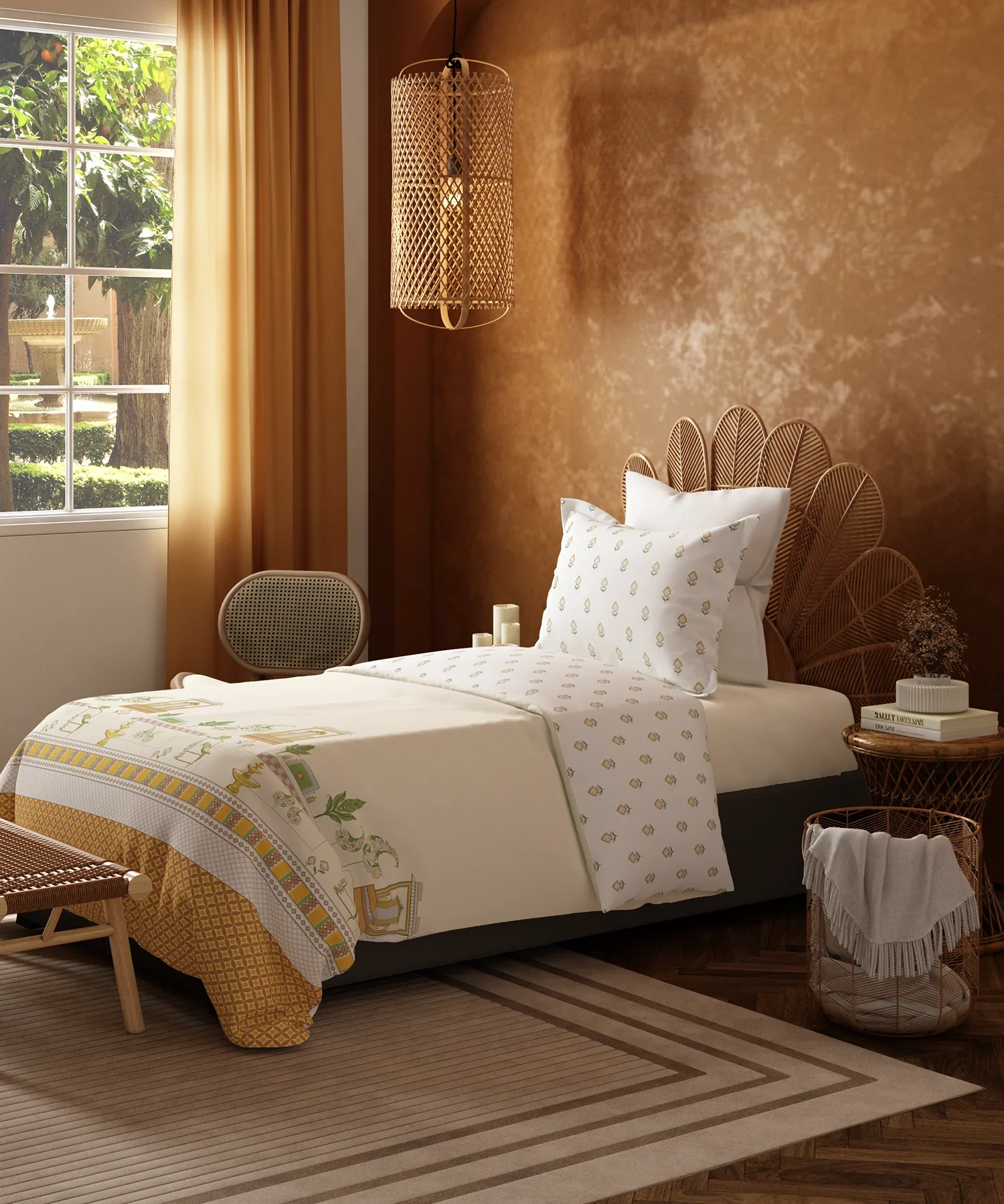 Home Essentials Namaste Bharat Single Bedsheet Set, Vatsalya Ochre| 144 TC Cotton| 1 Pillow Cover