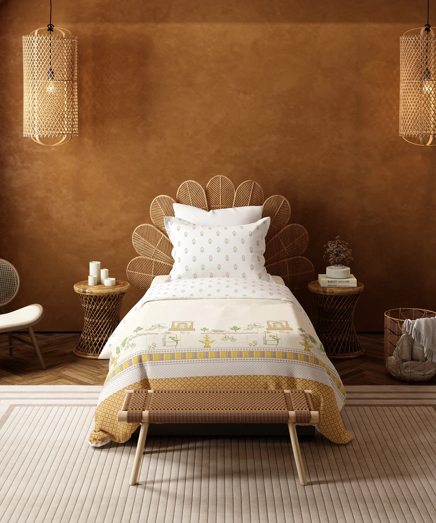 Home Essentials Namaste Bharat Single Bedsheet Set, Vatsalya Ochre| 144 TC Cotton| 1 Pillow Cover - Image 2