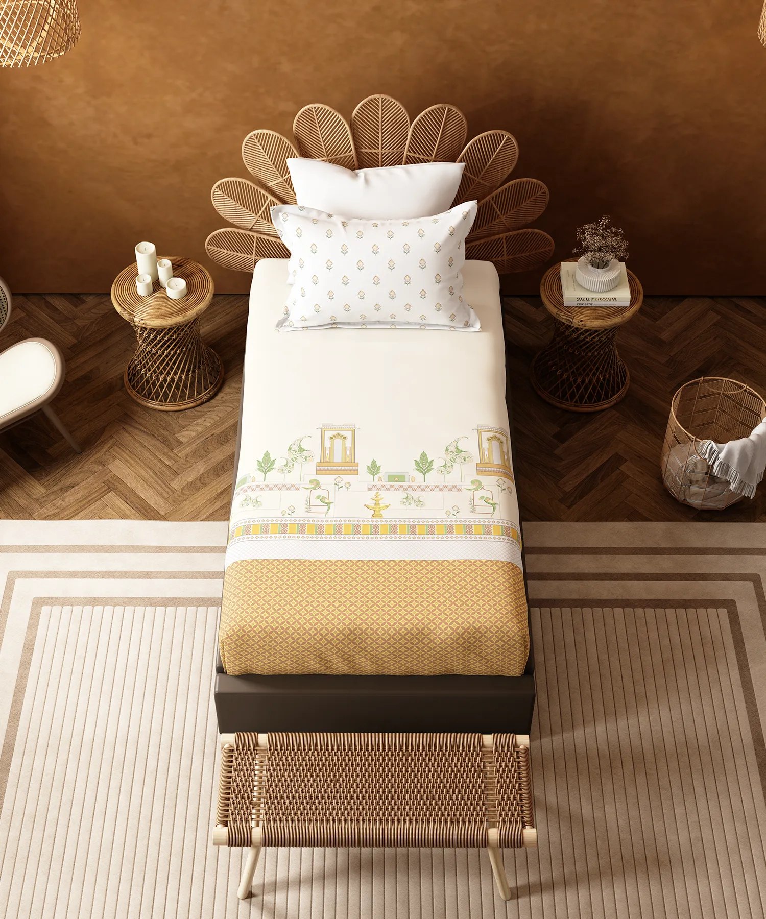 Home Essentials Namaste Bharat Single Bedsheet Set, Vatsalya Ochre| 144 TC Cotton| 1 Pillow Cover - Image 4