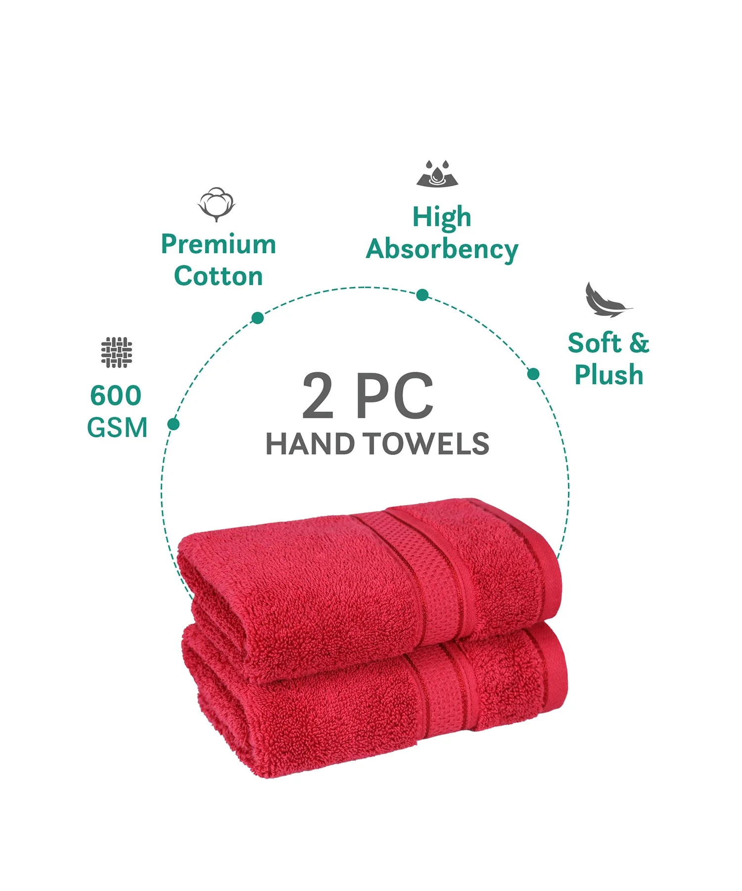 Indulgence 2Pc Hand Towel, Blood Red|600 GSM Cotton - Image 3