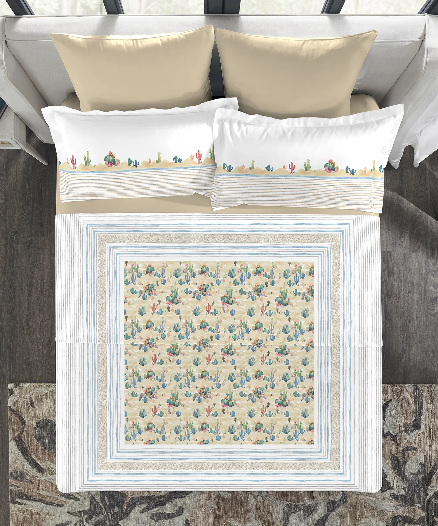 Indulgence Painterly Pattern King Bedsheet Set, Desert Safari|300 TC Cotton| 4 Pillow Covers - Image 2