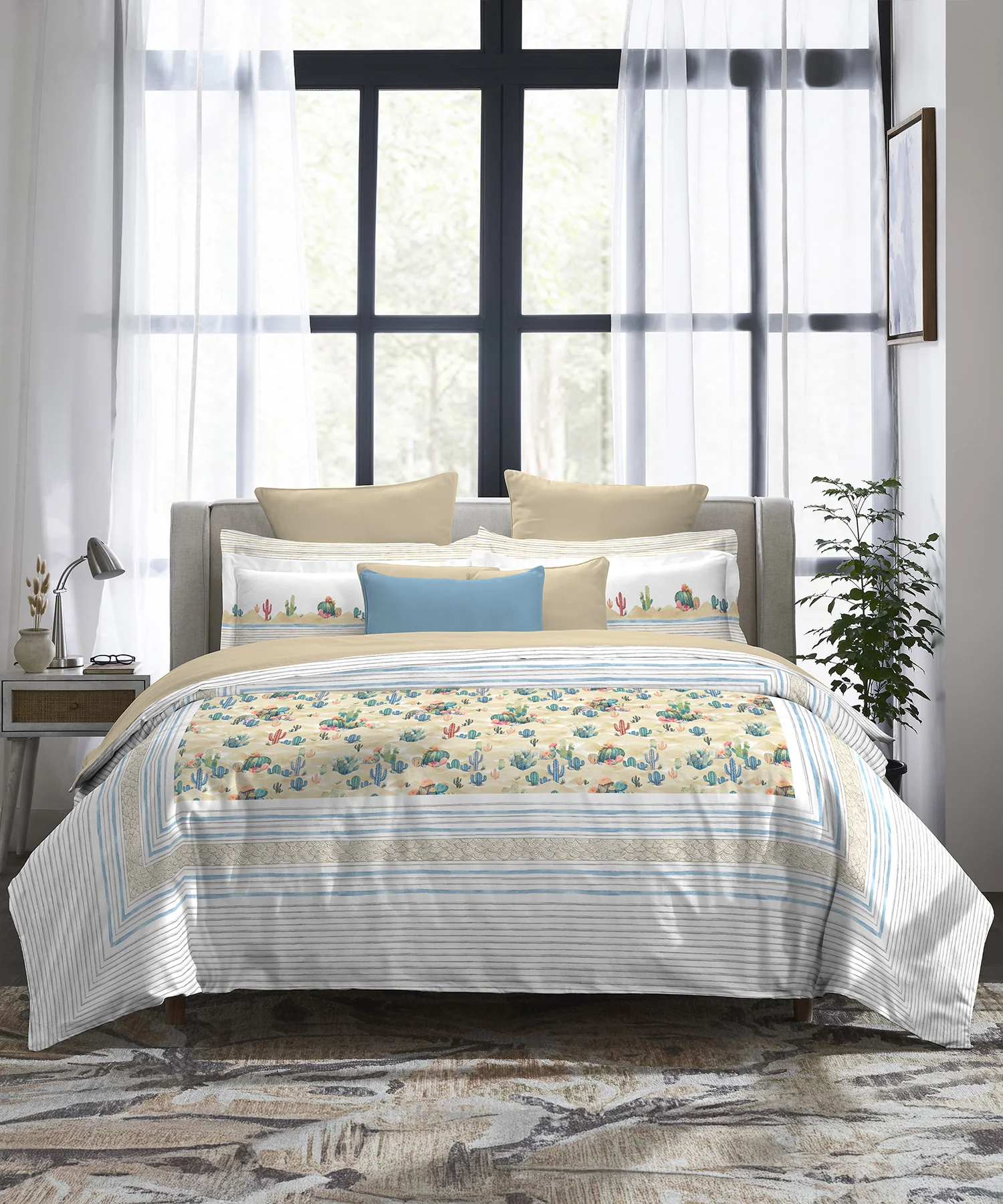 Indulgence Painterly Pattern King Bedsheet Set, Desert Safari|300 TC Cotton| 4 Pillow Covers - Image 3
