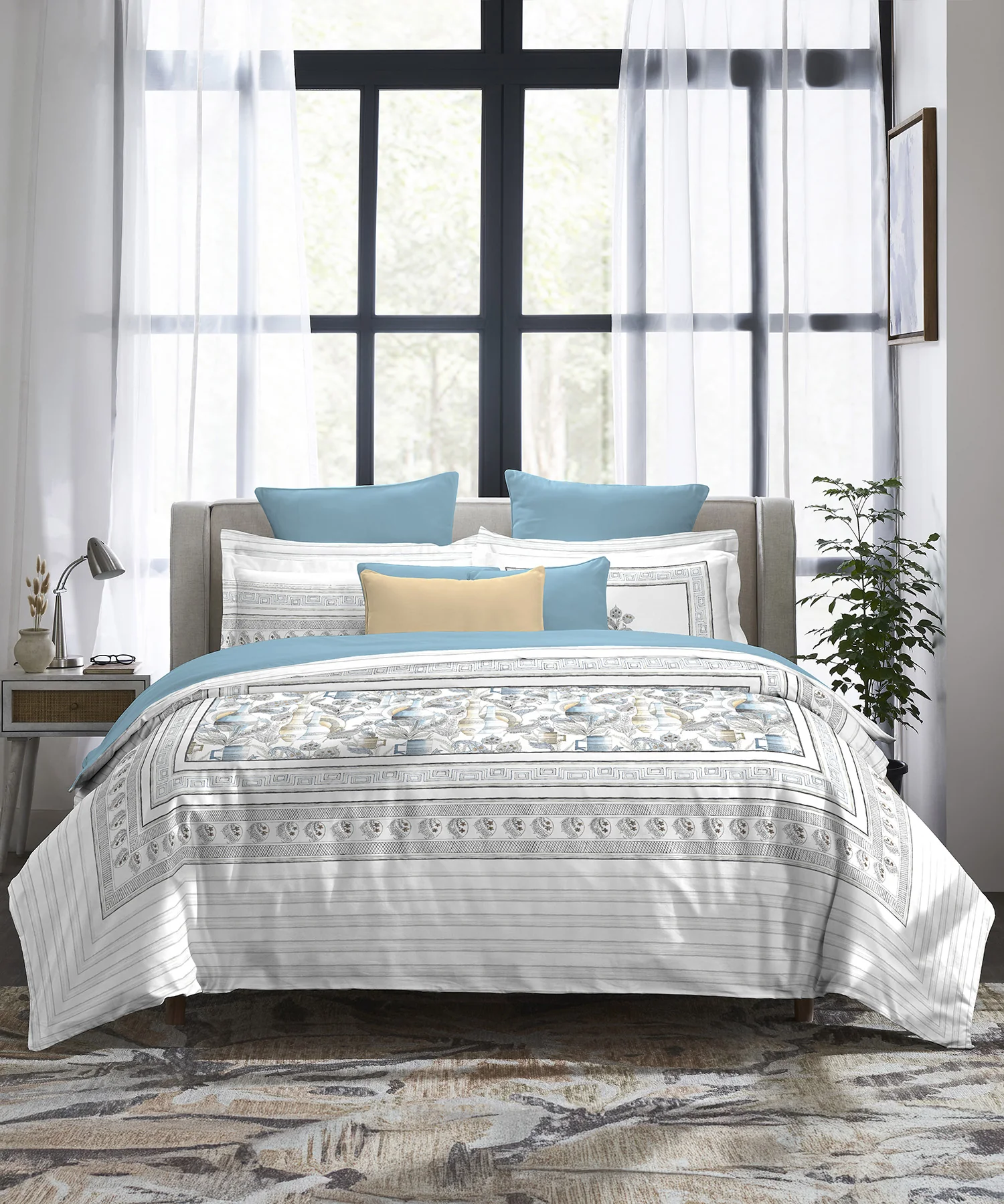 Indulgence Painterly Pattern King Bedsheet Set, Soraya|300 TC Cotton| 4 Pillow Covers - Image 3