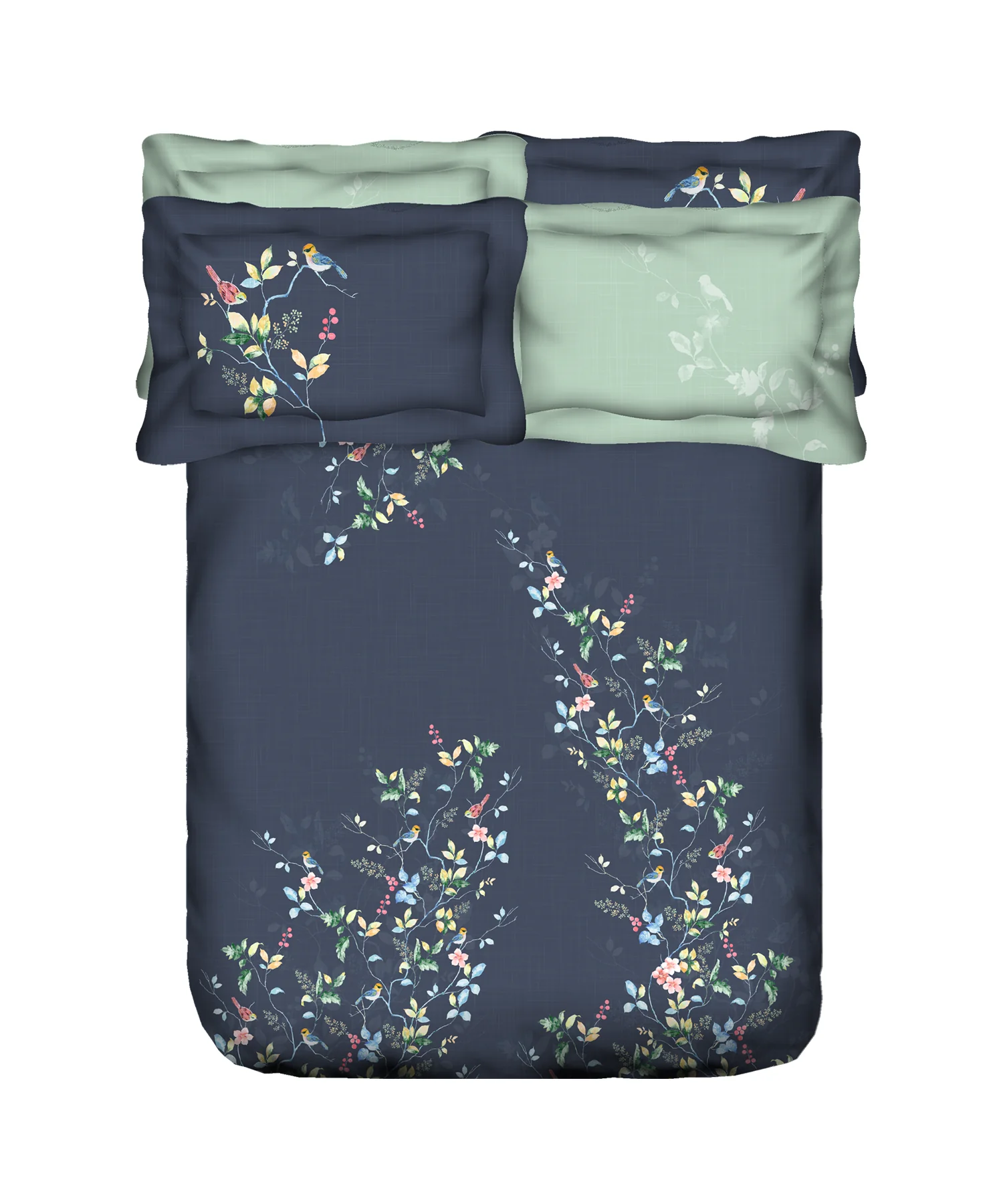 Indulgence Painterly Pattern King Bedsheet Set, Blue Bank|300 TC Cotton| 4 Pillow Covers - Image 5