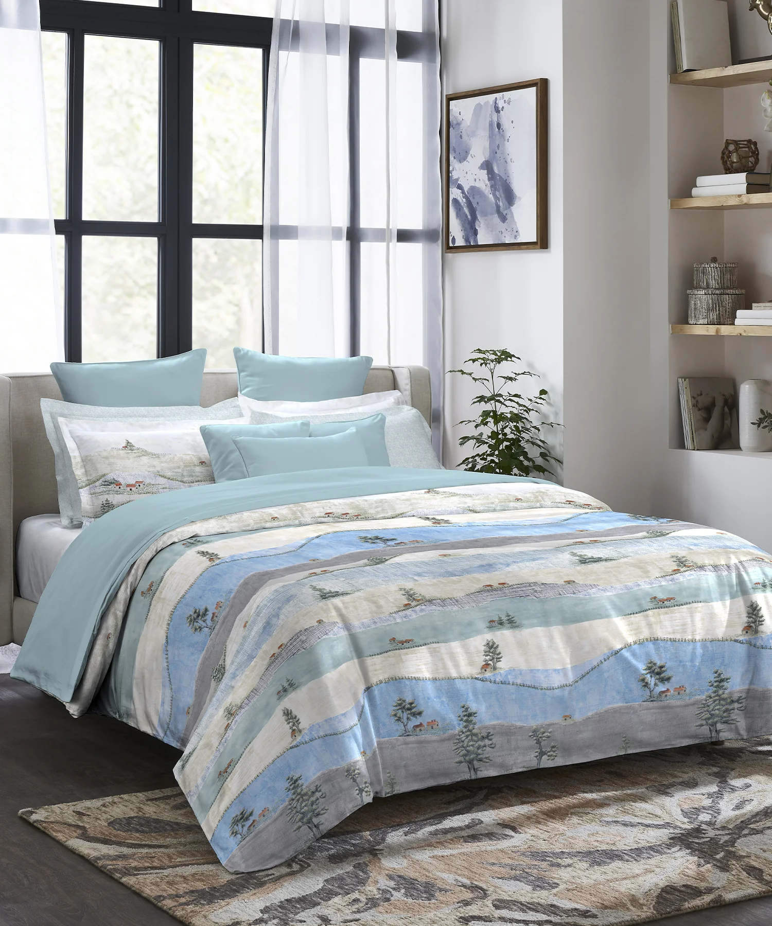 Indulgence Painterly Pattern King Bedsheet Set, Hillside Harvest|300 TC Cotton| 4 Pillow Covers - Image 2