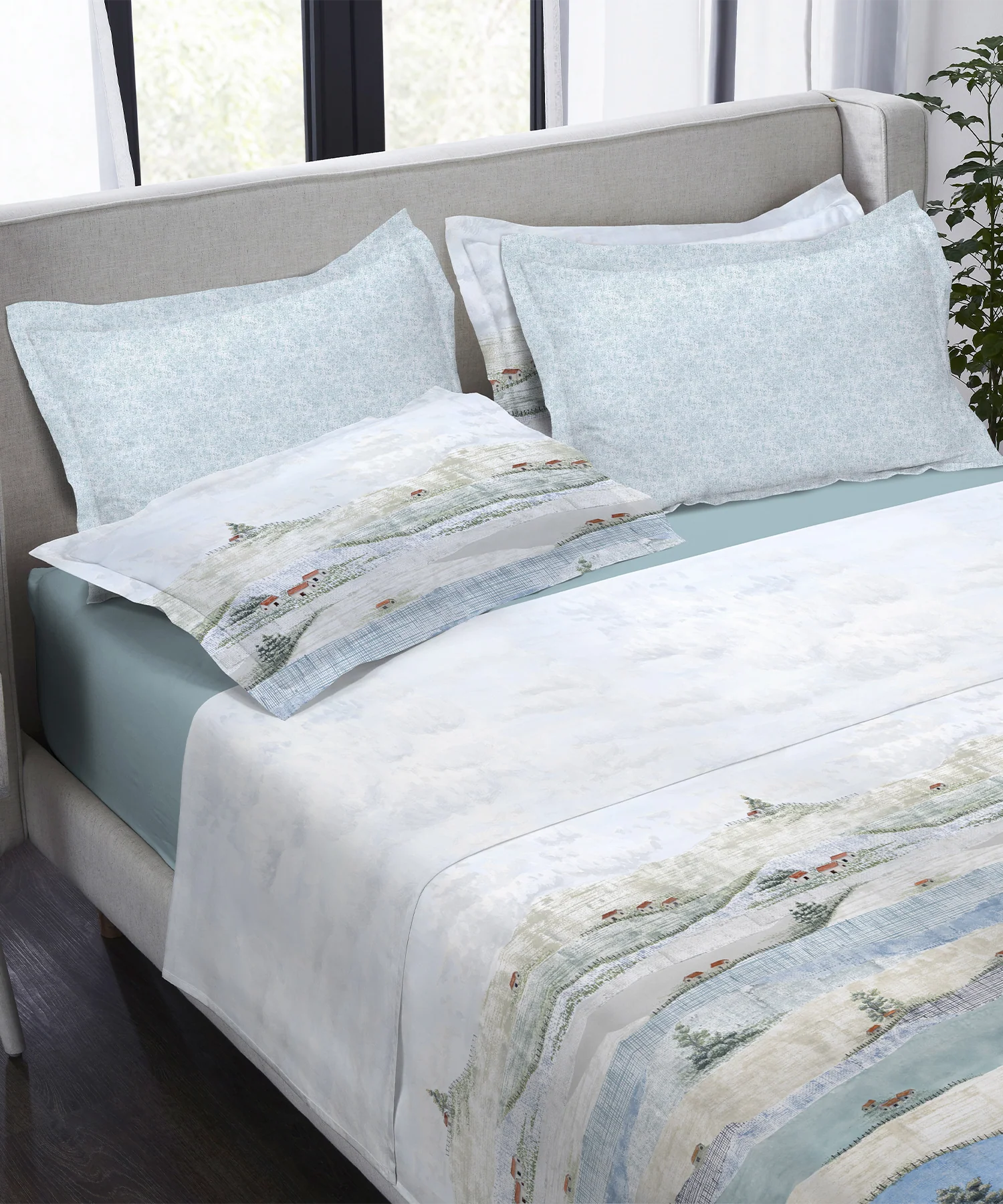 Indulgence Painterly Pattern King Bedsheet Set, Hillside Harvest|300 TC Cotton| 4 Pillow Covers - Image 3
