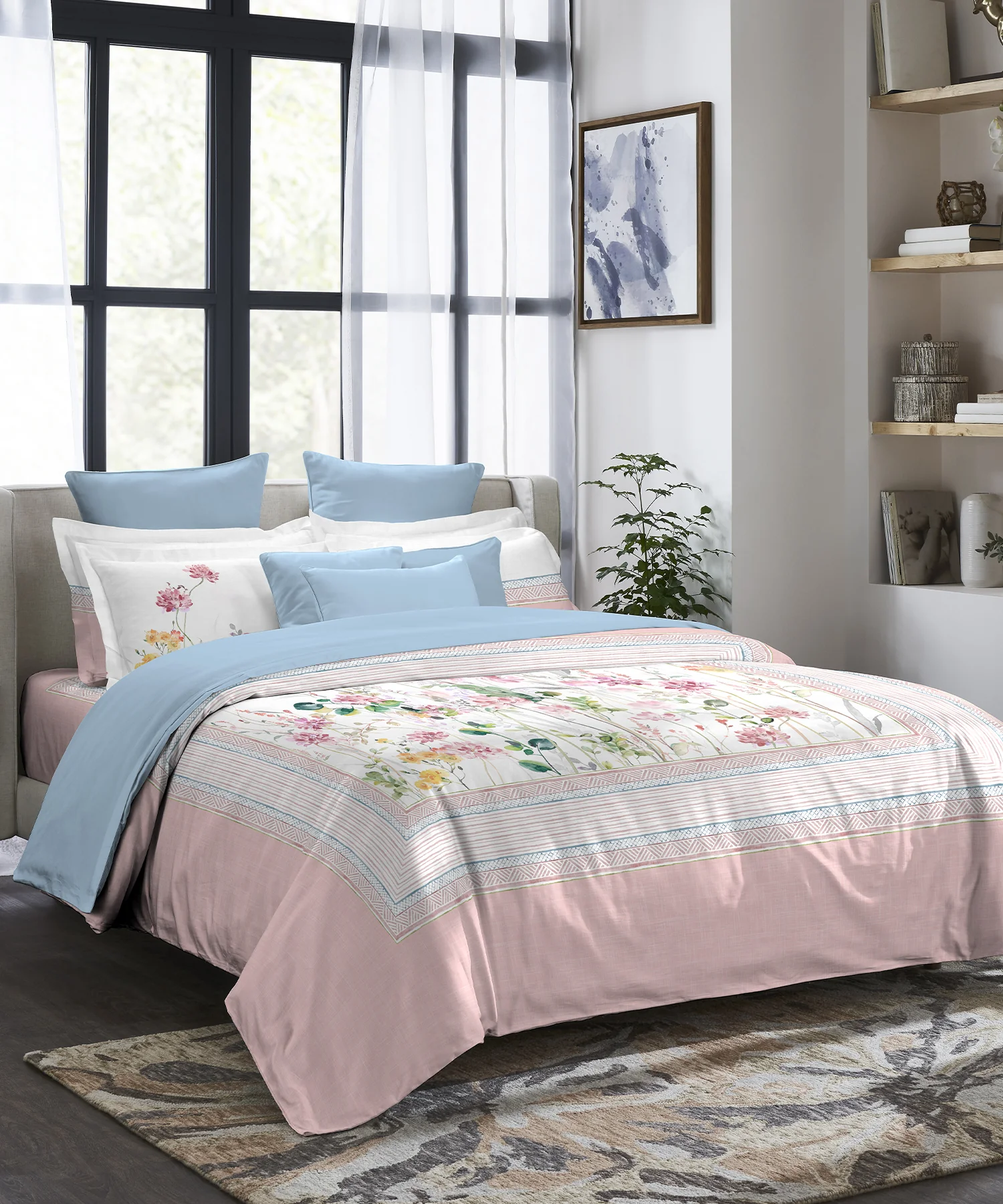 Indulgence Painterly Pattern King Bedsheet Set, Petals of South|300 TC Cotton| 4 Pillow Covers - Image 2