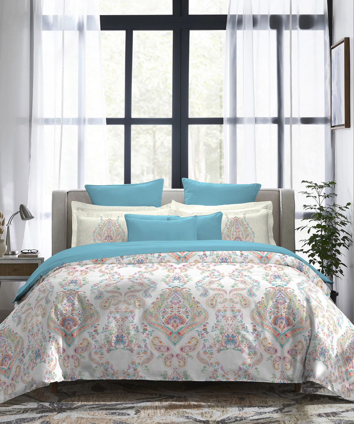 Indulgence Painterly Pattern King Bedsheet Set, Ruth|300TC Cotton| 4 Pillow Covers - Image 3