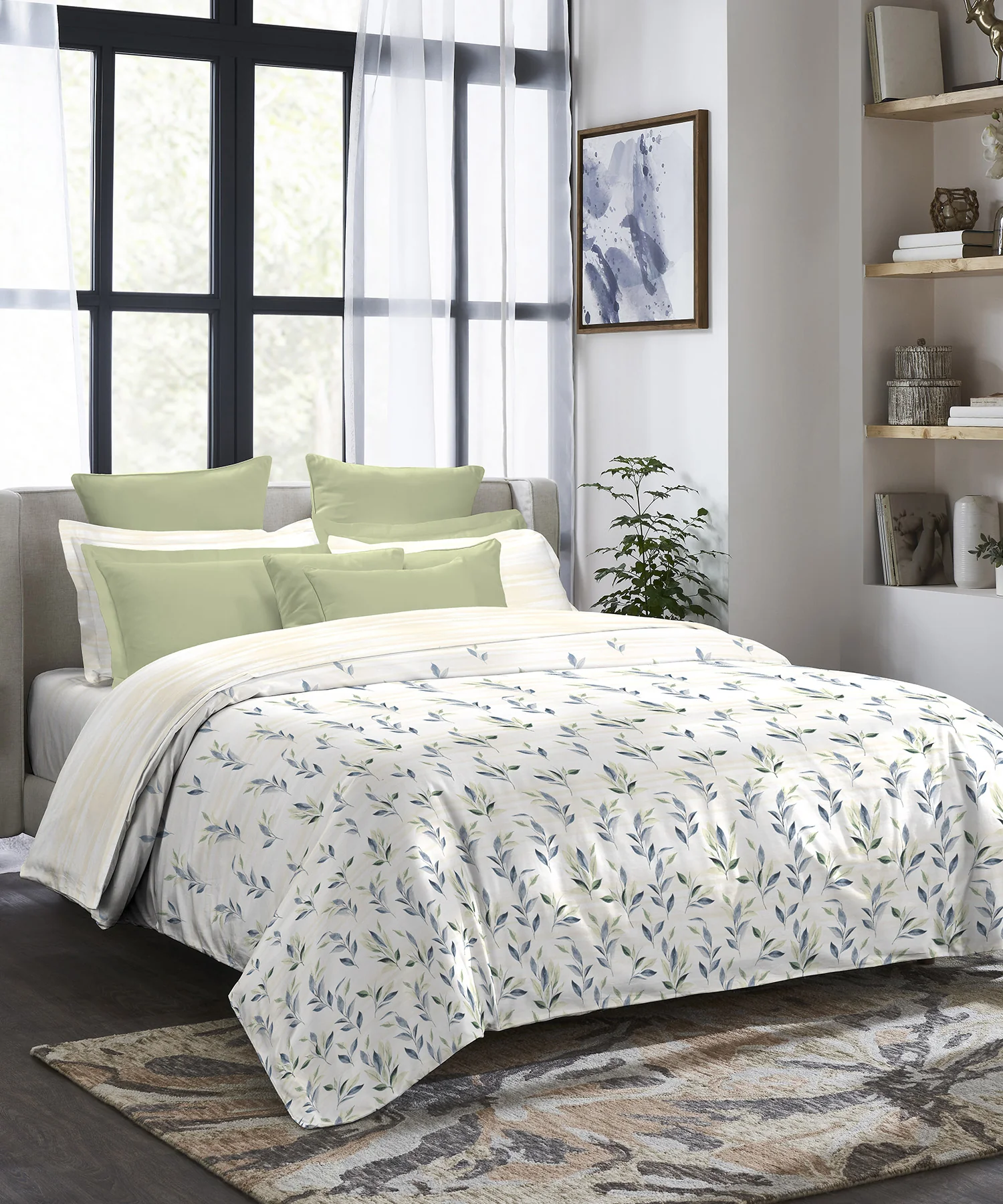 Indulgence King Bedsheet Set, Alexa Olive|300 TC Cotton|4 Pillow Covers - Image 2