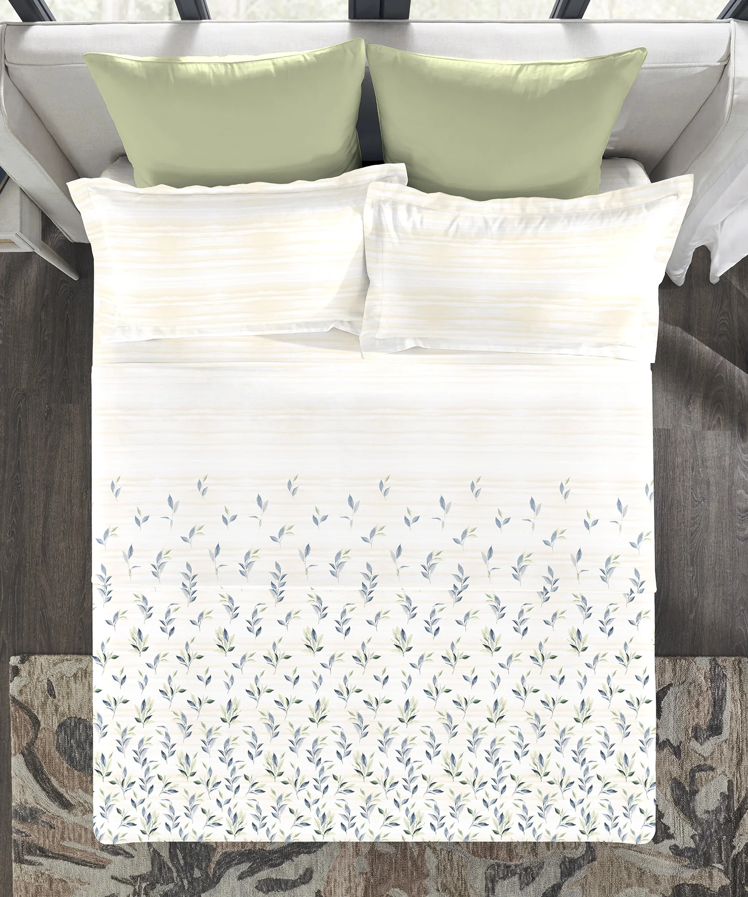 Indulgence King Bedsheet Set, Alexa Olive|300 TC Cotton|4 Pillow Covers - Image 4