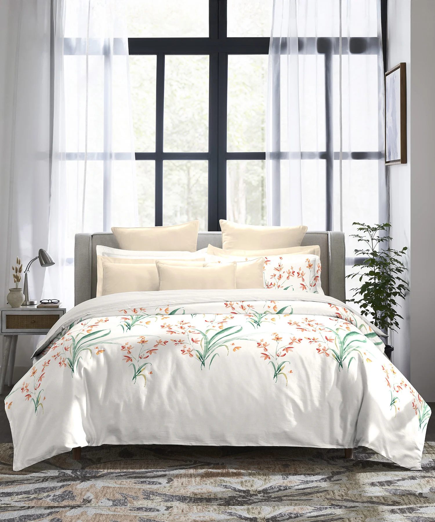 Indulgence King Bedsheet Set, Eloise Peach|300 TC Cotton|4 Pillow Covers