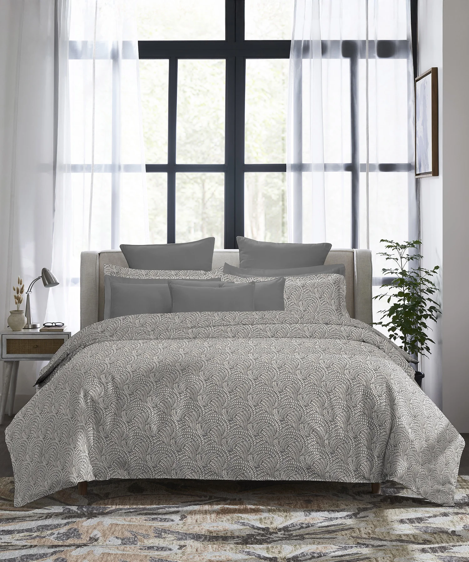 Indulgence King Bedsheet Set, Notch Charcoal|300 TC Cotton|4 Pillow Covers