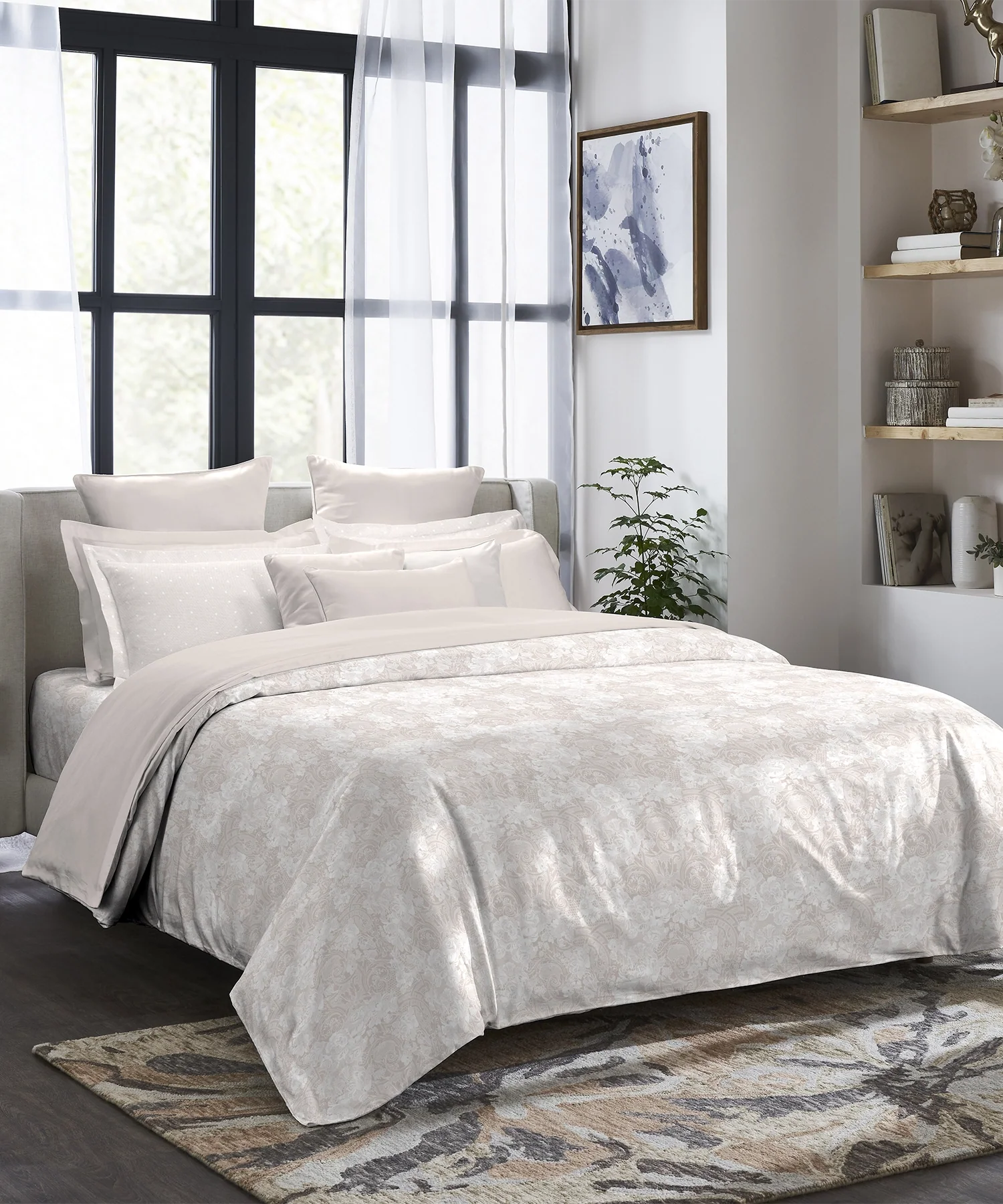 Indulgence Symphony of Threads King Bedsheet Set, Perfectly Pale| 300 TC Kasturi Cotton|4 Pillow Covers - Image 2