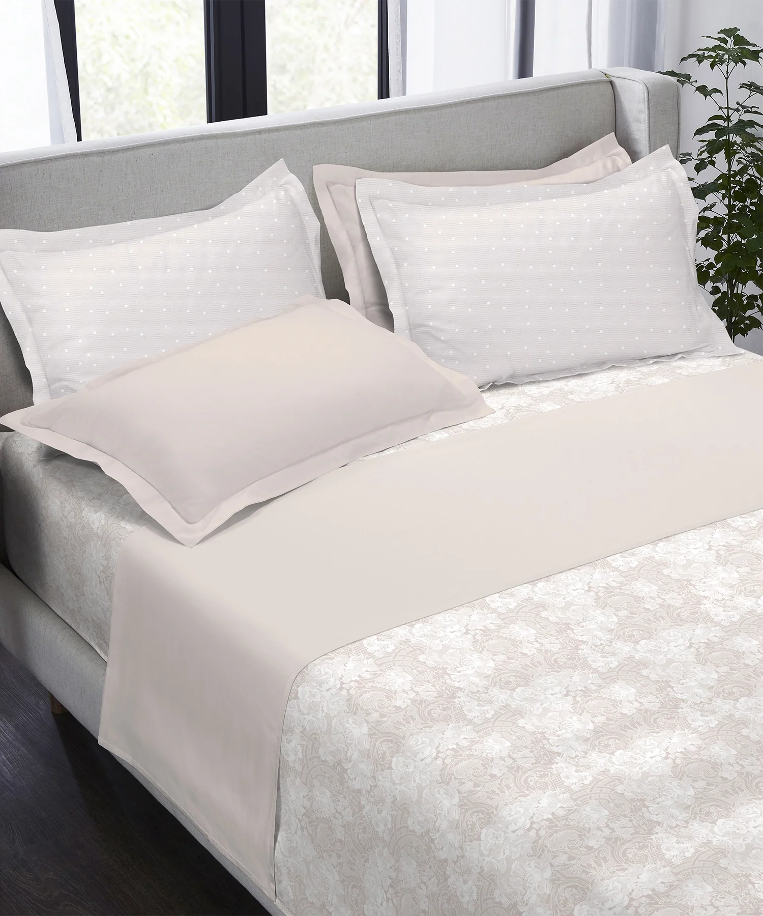 Indulgence Symphony of Threads King Bedsheet Set, Perfectly Pale| 300 TC Kasturi Cotton|4 Pillow Covers - Image 3