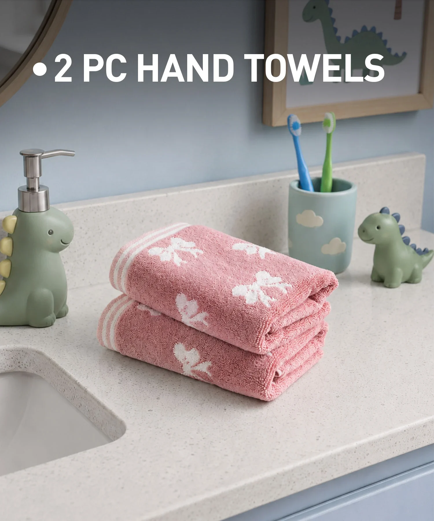 Juniors 2 Pc Hand Towel Set, Bow| 550 GSM | 100% Premium Cotton - Image 3