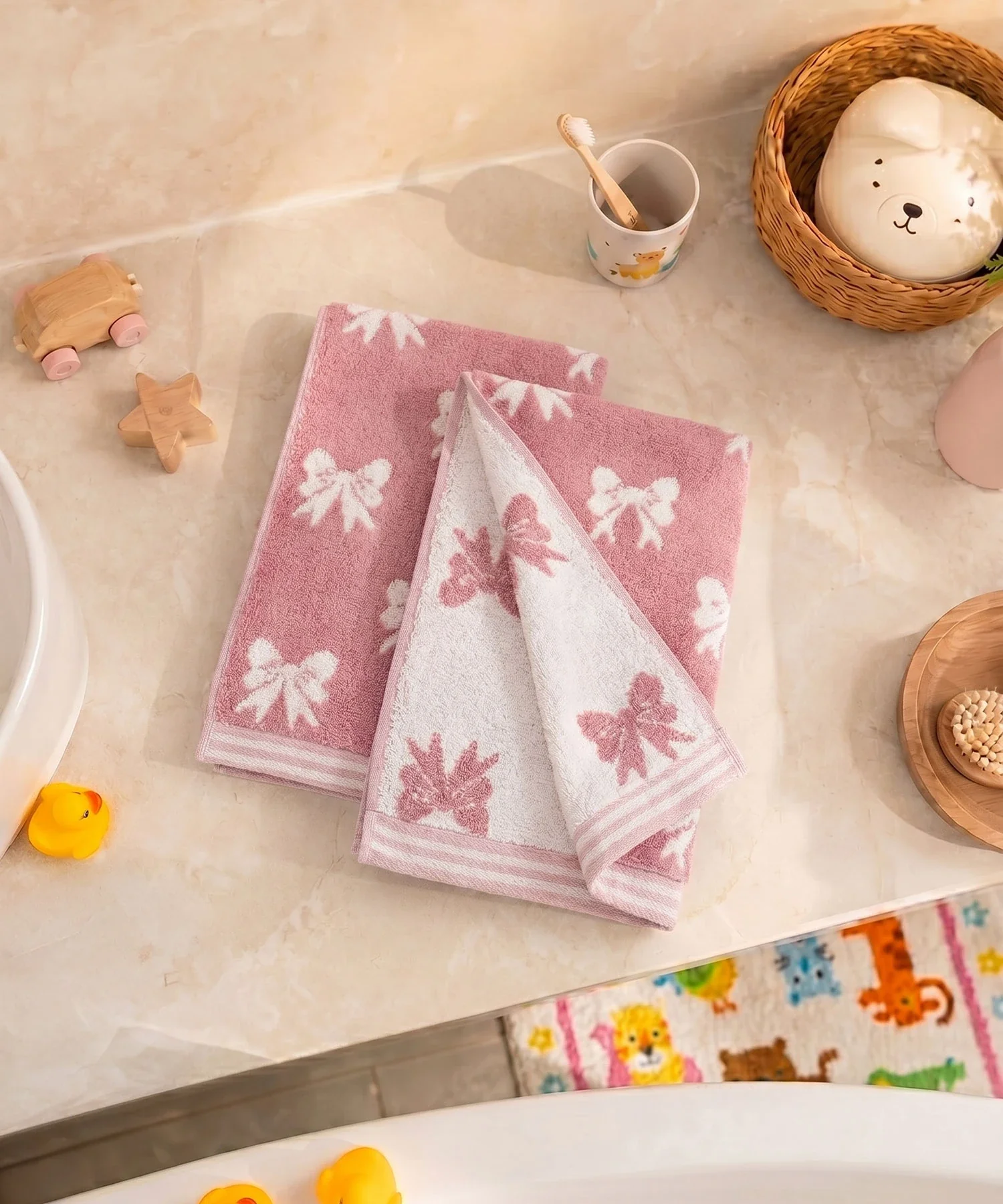 Juniors 2 Pc Hand Towel Set, Bow| 550 GSM | 100% Premium Cotton - Image 4