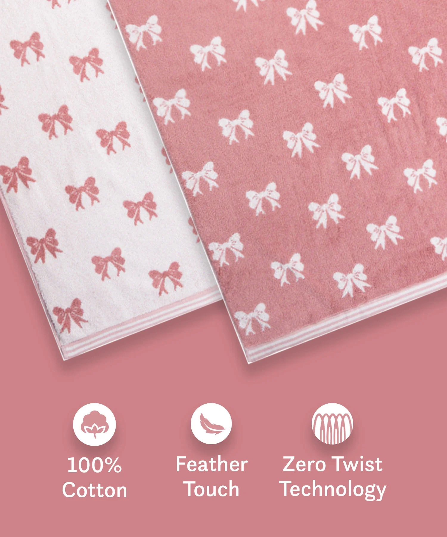 Juniors 2 Pc Hand Towel Set, Bow| 550 GSM | 100% Premium Cotton - Image 5