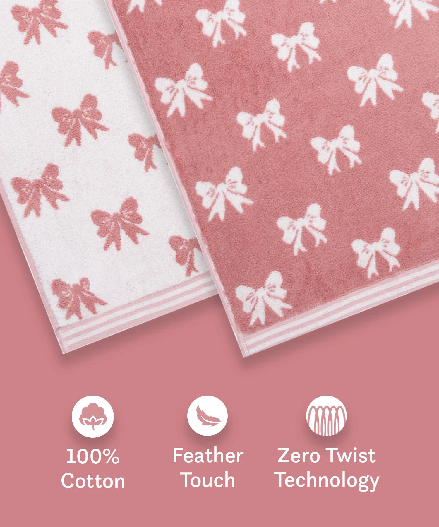 Juniors 2 Pc Hand Towel Set, Bow| 550 GSM | 100% Premium Cotton - Image 7