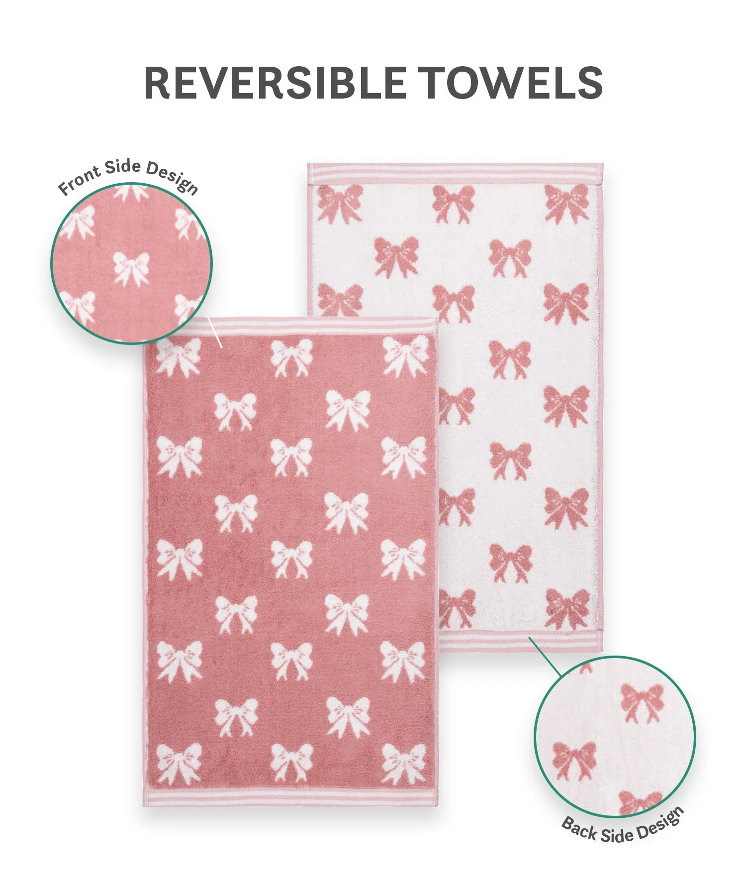 Juniors 2 Pc Hand Towel Set, Bow| 550 GSM | 100% Premium Cotton - Image 8