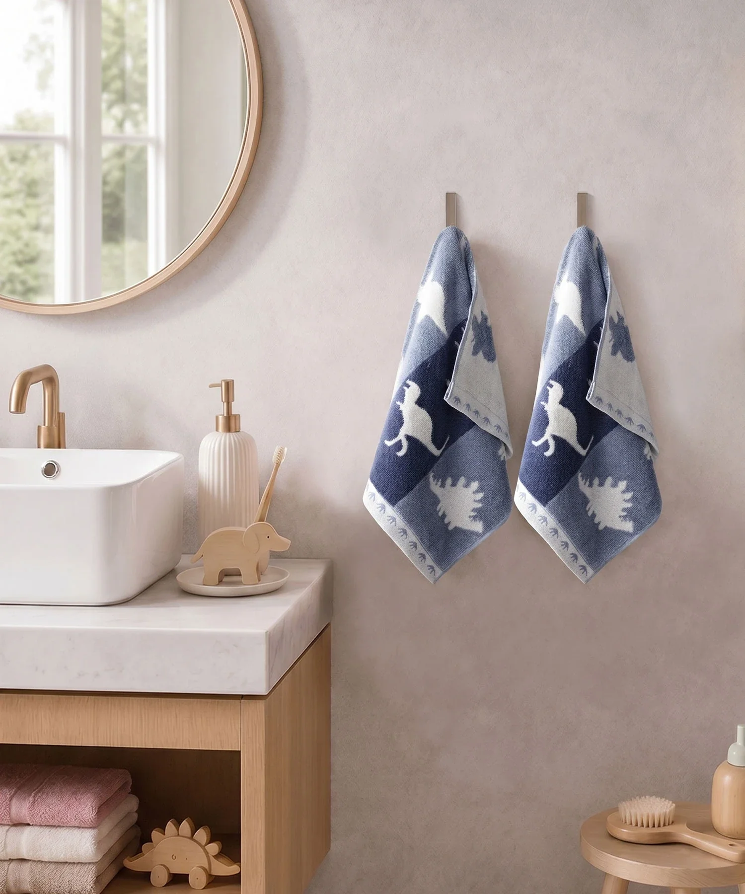 Juniors 2 Pc Hand Towel Set, Dino| 550 GSM | 100% Premium Cotton - Image 2
