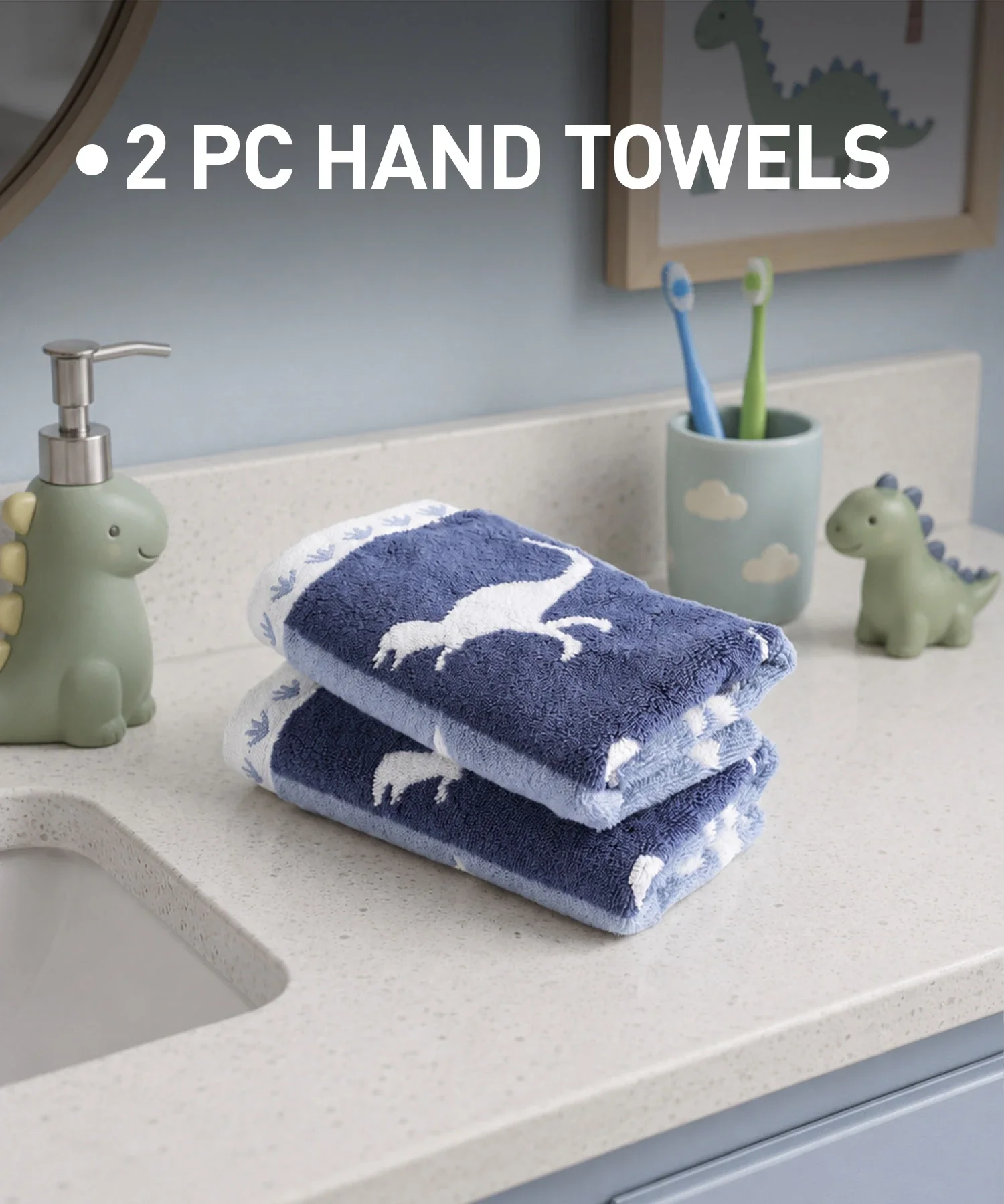Juniors 2 Pc Hand Towel Set, Dino| 550 GSM | 100% Premium Cotton - Image 3