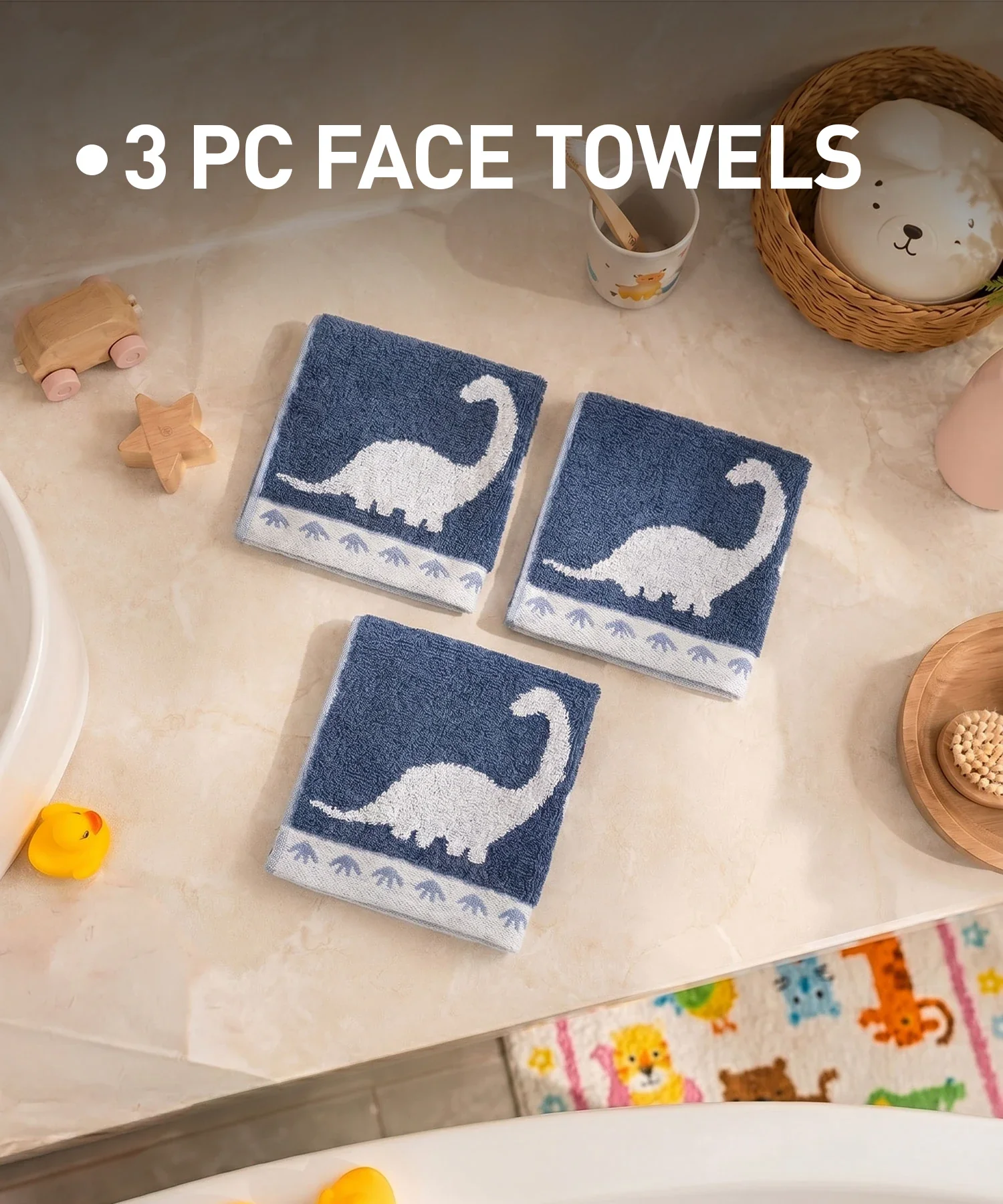 Juniors 3 Pc Face Towel Set, Dino| 550 GSM | 100% Premium Cotton - Image 4