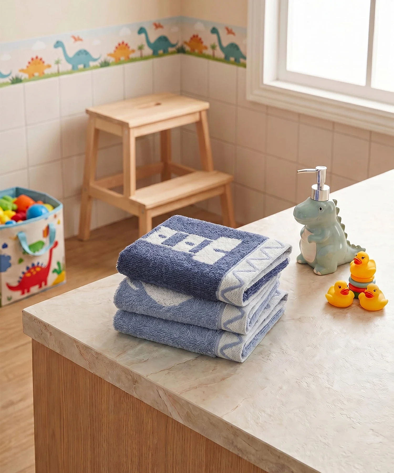 Juniors 3 Pc Face Towel Set, Wander| 550 GSM | 100% Premium Cotton - Image 2