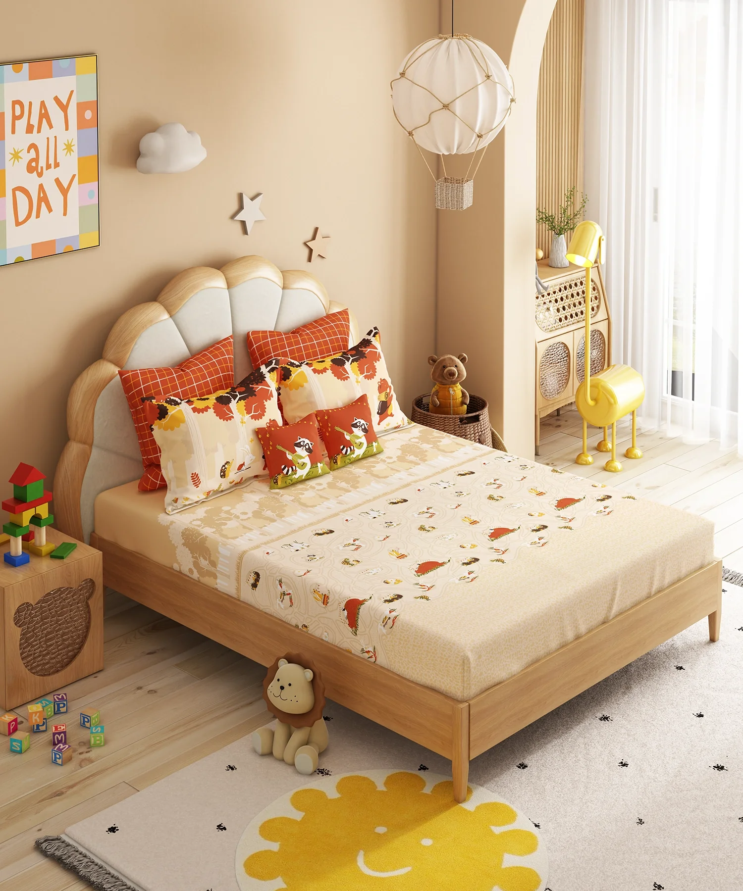 Juniors Double Bedsheet Set, Burrow Bros| 144TC Cotton|2 Pillow Covers & 2 Cushion Covers - Image 4