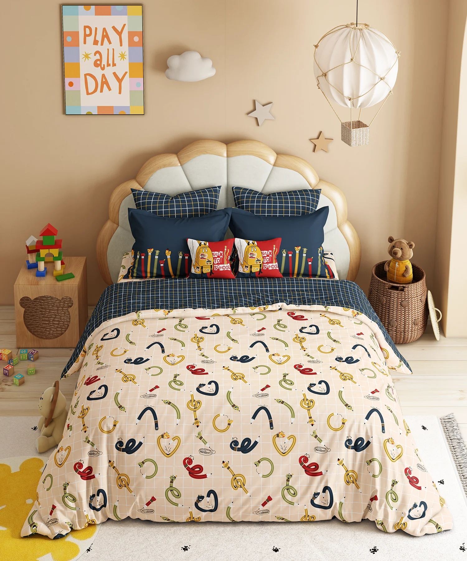 Juniors Double Bedsheet Set, Scribble Spot| 144TC Cotton|2 Pillow Covers & 2 Cushion Covers - Image 2