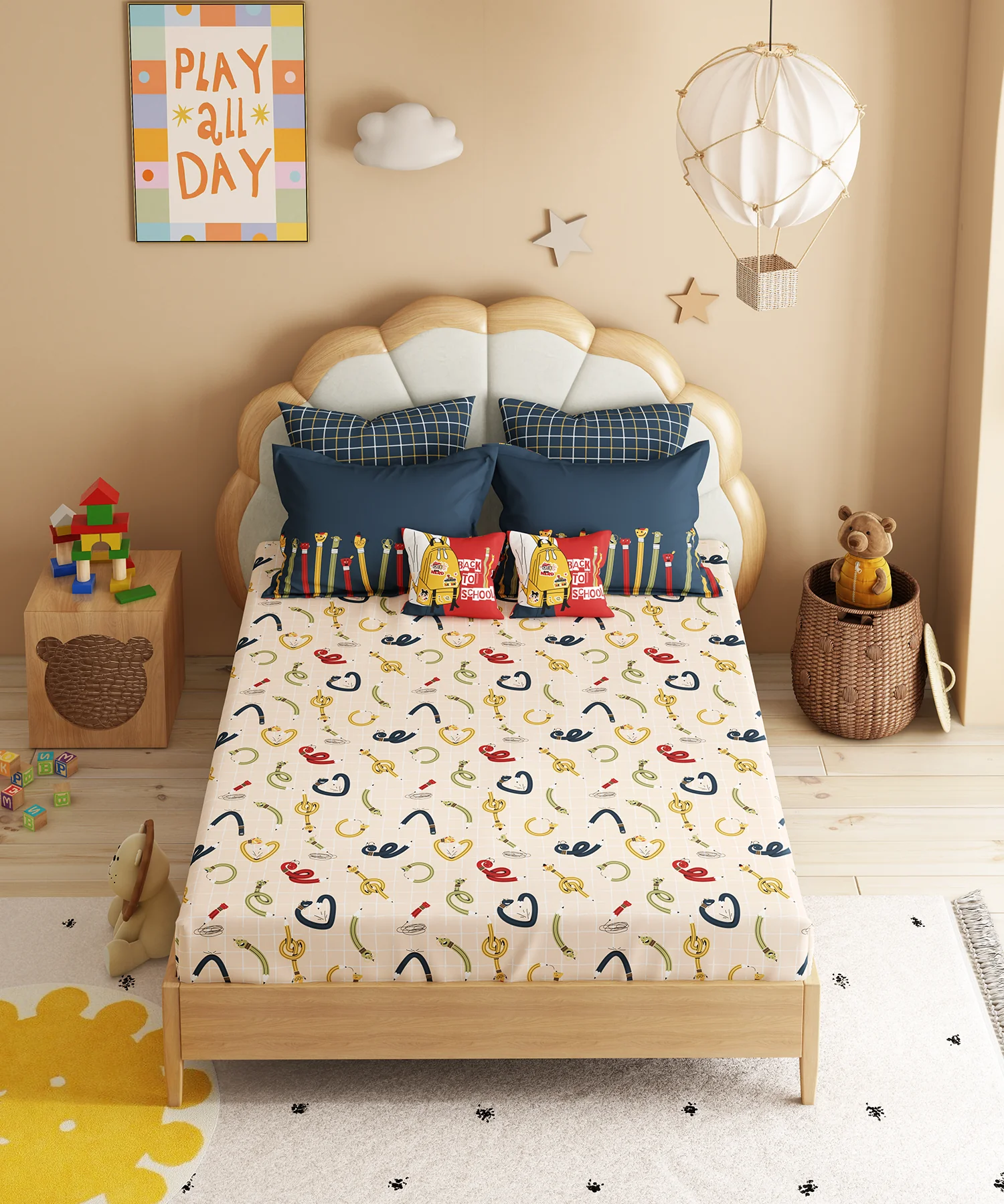 Juniors Double Bedsheet Set, Scribble Spot| 144TC Cotton|2 Pillow Covers & 2 Cushion Covers - Image 3